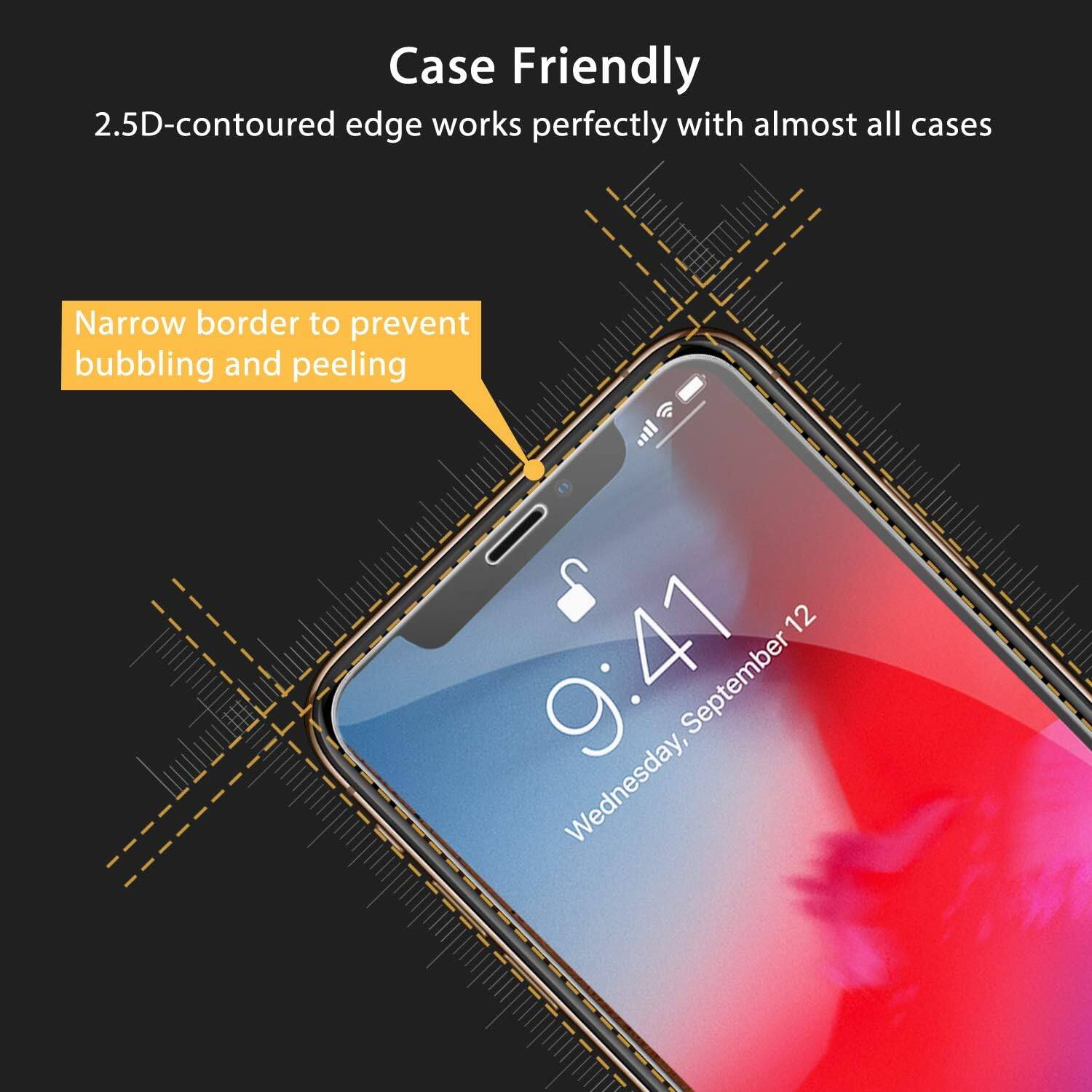 Case Friendly  
2.5D-contoured edge works perfectly with almost all cases  

Narrow border to prevent bubbling and peeling  

12 9:41 Wednesday, September