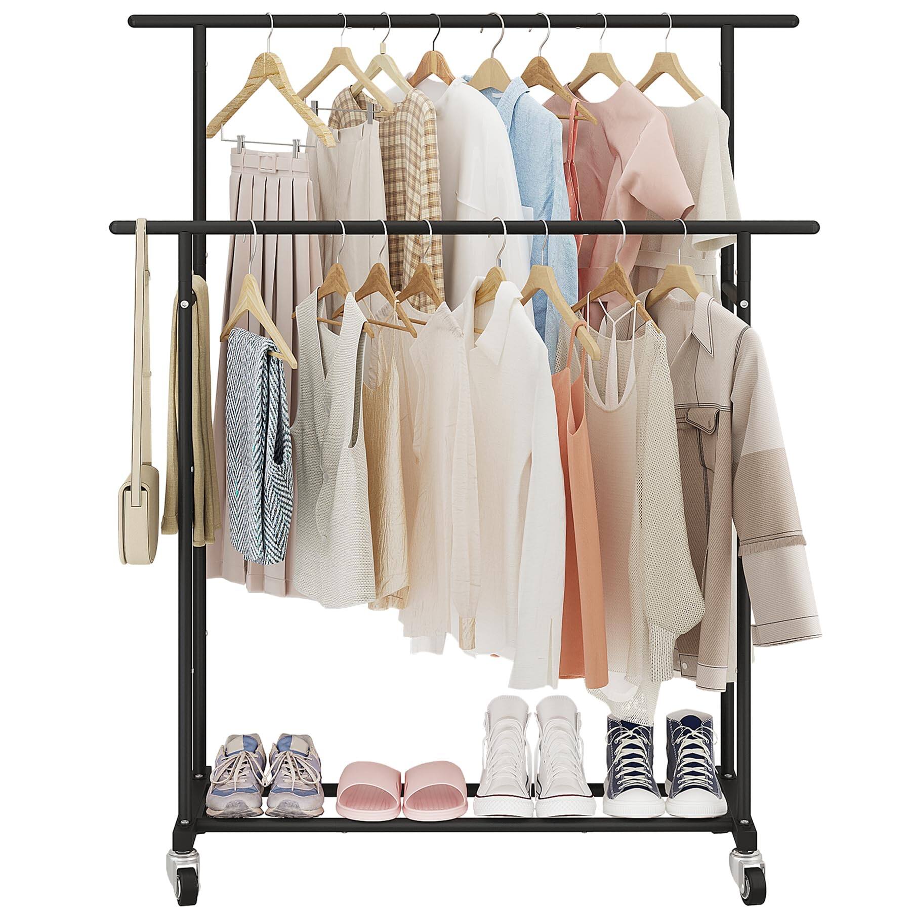 Alt View 1. ThinkLink Electronic - Double Rod Clothing Garment Rack Rolling Hanging Clothes Portable Organizer For Bedroom Living Room Store - White.