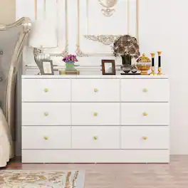 Famapy - Horizontal Dresser with Anti - Tip Feature & Solid Wood Handles - White