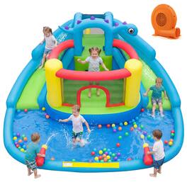 Costway - Inflatable Water Slide Park with Double Slides Jumping Area Splash Pool 750W Blower - Multi-colored