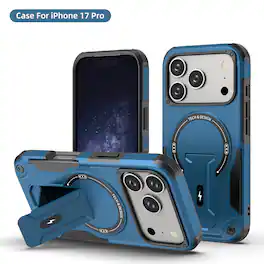 Dteck - Magnetic Rugged Case for Apple iPhone 17 Pro with Built-in Kickstand, Shockproof Hybrid Protective Cover - Darkblue