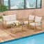Alt View 1. Costway - 4 PCS Patio Furniture Set with Acacia Wood Frame Cushions and Coffee Table - Beige,Light Brown.