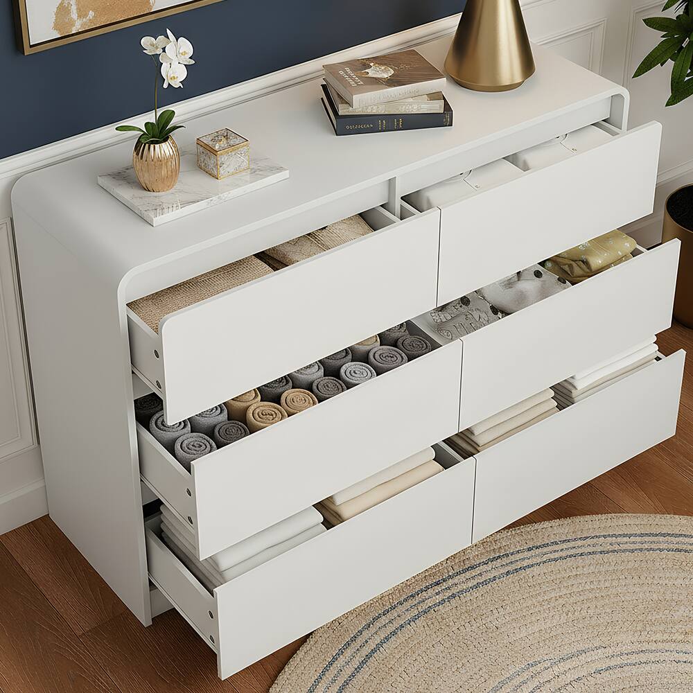 Alt View 5. Spaco - Spaco Modern 6-Drawer Dresser, Wood Chest with Storage Cabinet for Clothes, TV Stand Vanity for Bedroom, Living Room - White.
