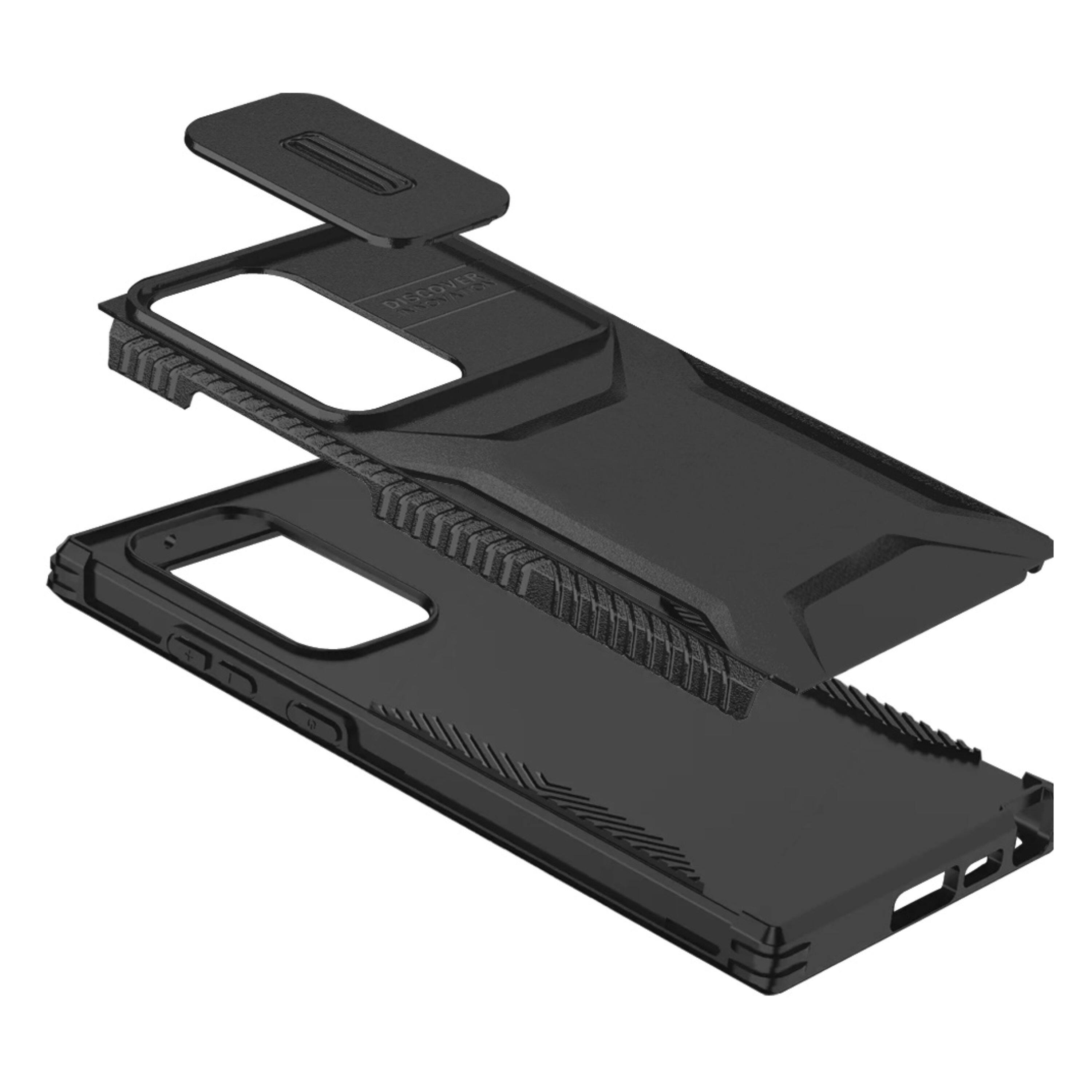 Angle. Kitcheniva - Tactical Side Grip Case With Sliding Lens Shield & Tempered Glass For Samsung S25 Ultra Black - Black.