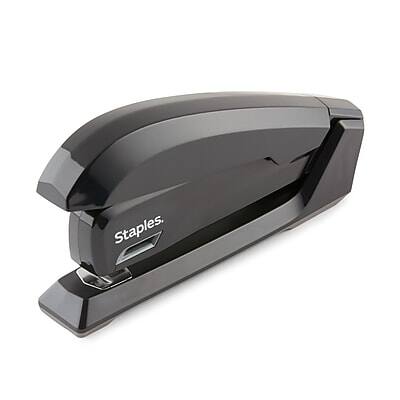 Front. Staples - One-Touch Reduced-Effort Desktop Stapler, 20-Sheet Capacity, Included - Black.