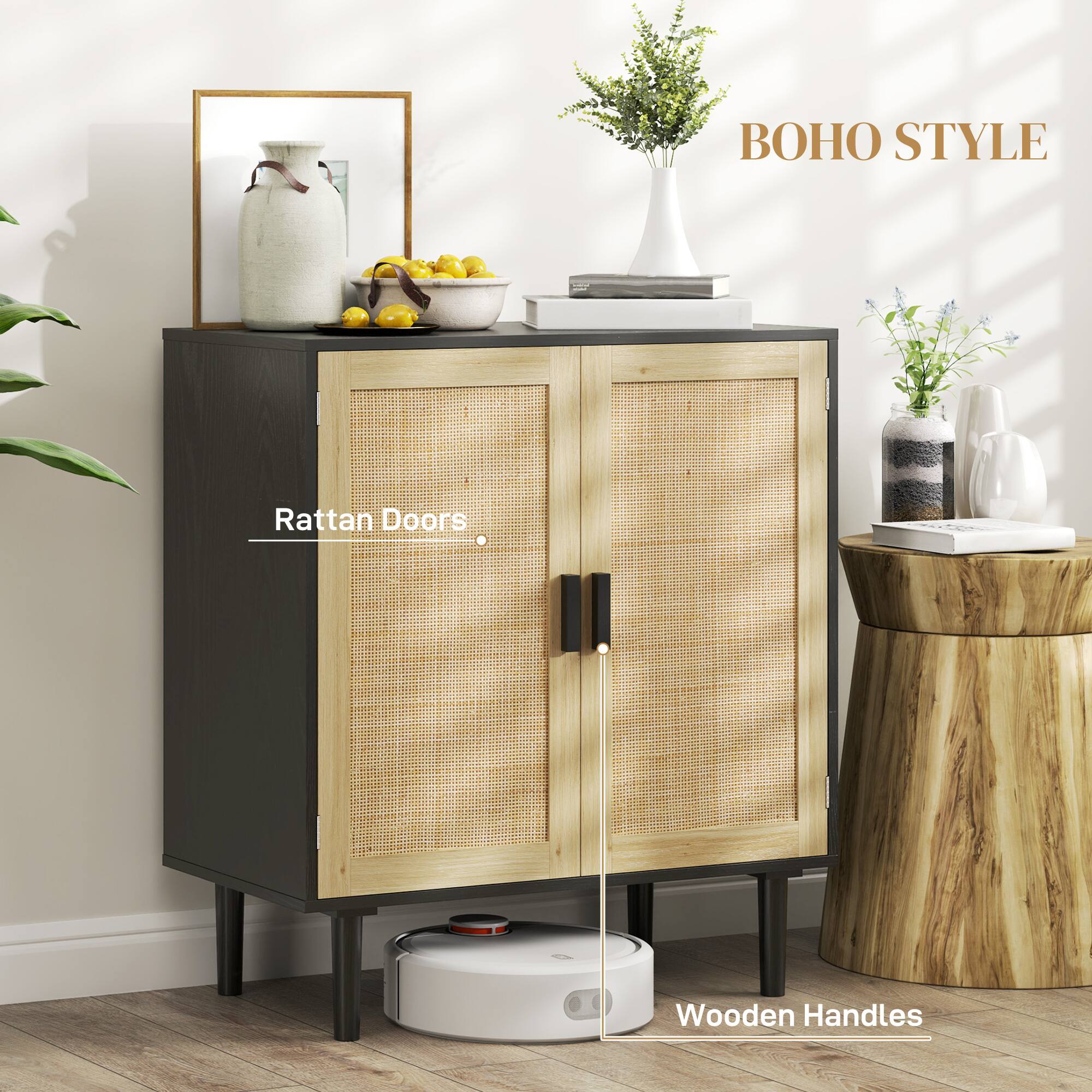 STYLE BOHO Rattan Doors Wooden Handles