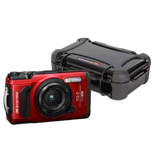 OM System - Tough TG-7 Digital Camera (Red) Bundle with Waterproof Hard Case