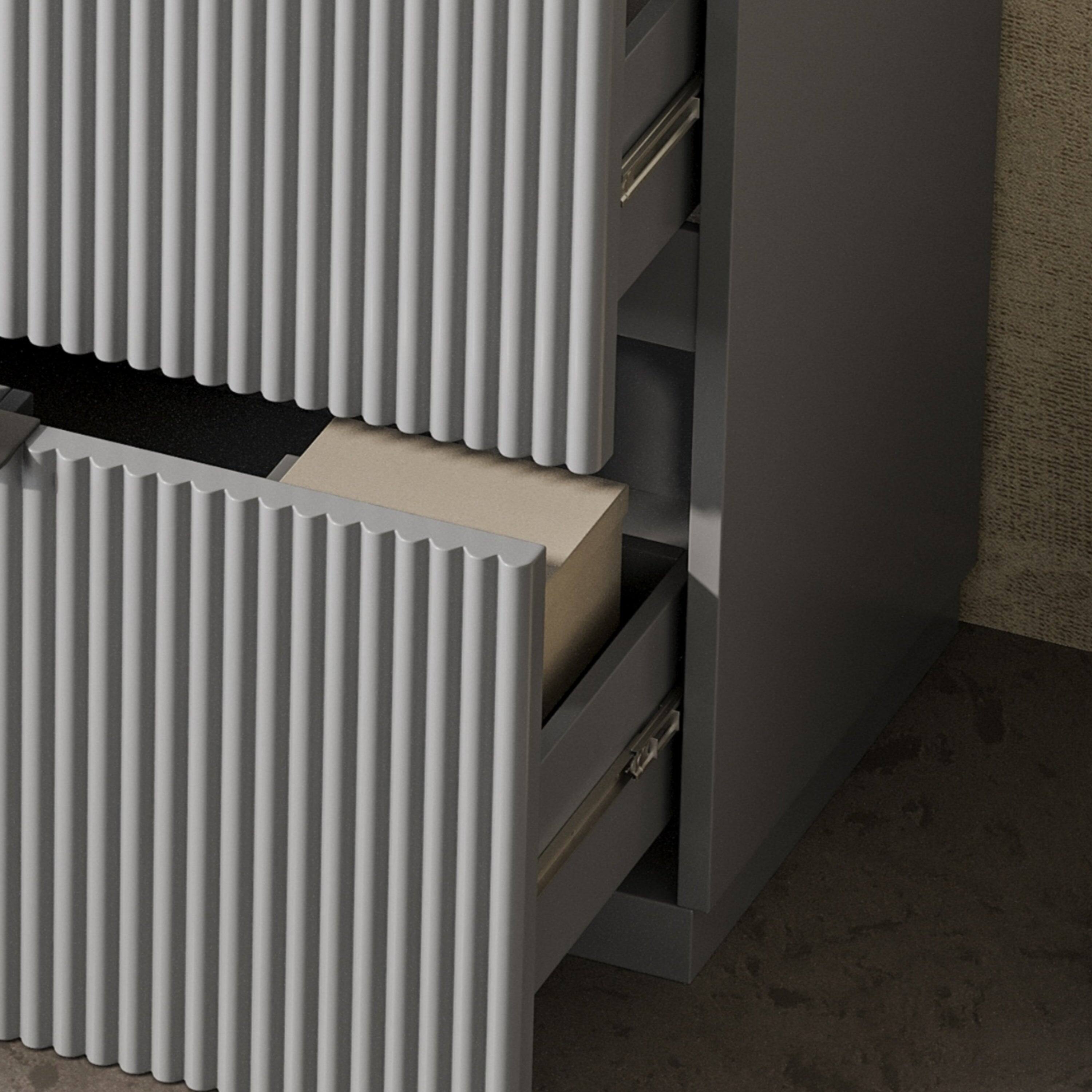 Alt View 8. Boyel Living - 30 Inch Bathroom Vanity with Ceramic Sink Full Extension Drawers Soft Close Fluted Design Gray - Gray.