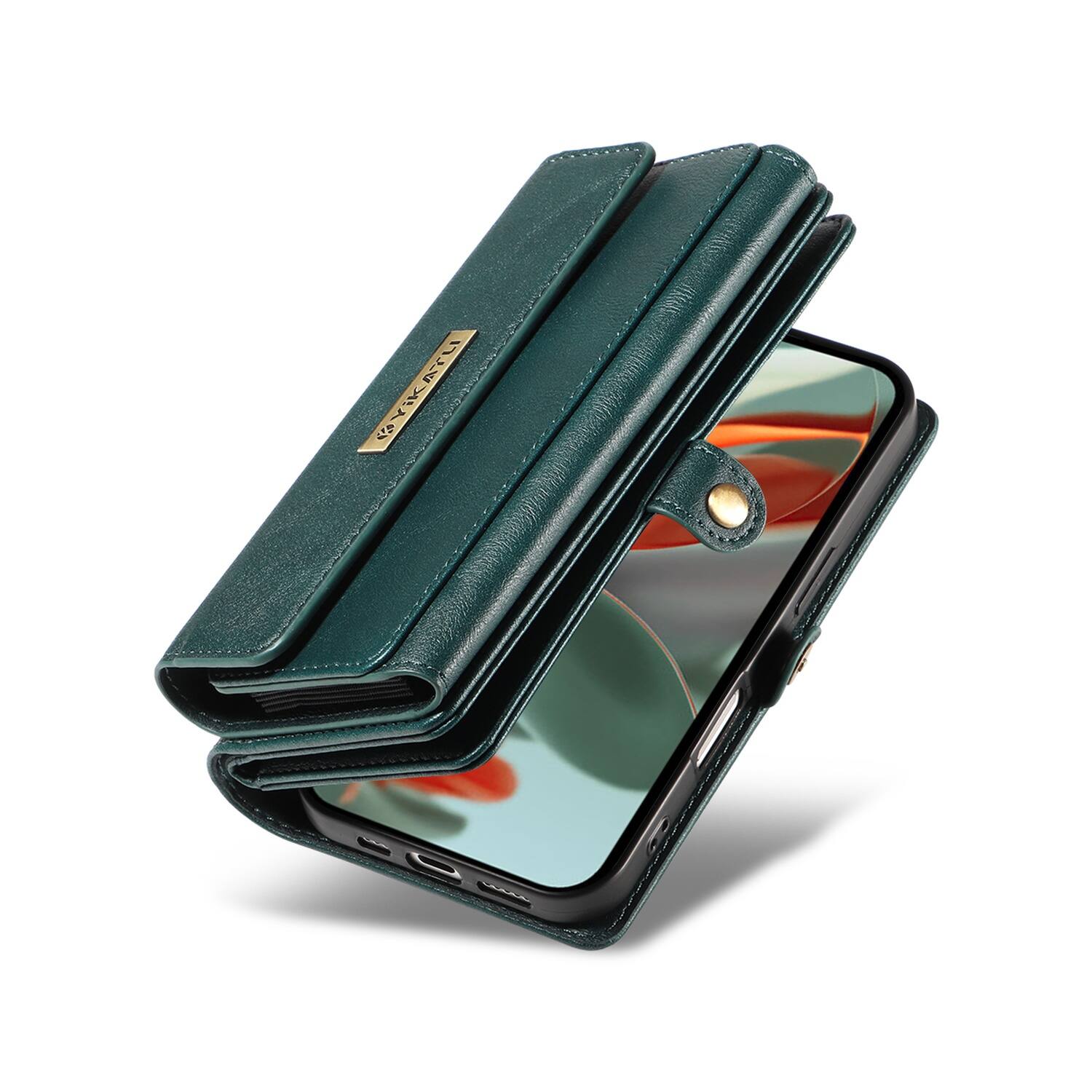 Back. Dteck - Wallet Case For Google Pixel 9 Pro / 9, Shockproof PU Leather Detachable Shoulder Strap RFID Blocking Card Stand Cover - Green.