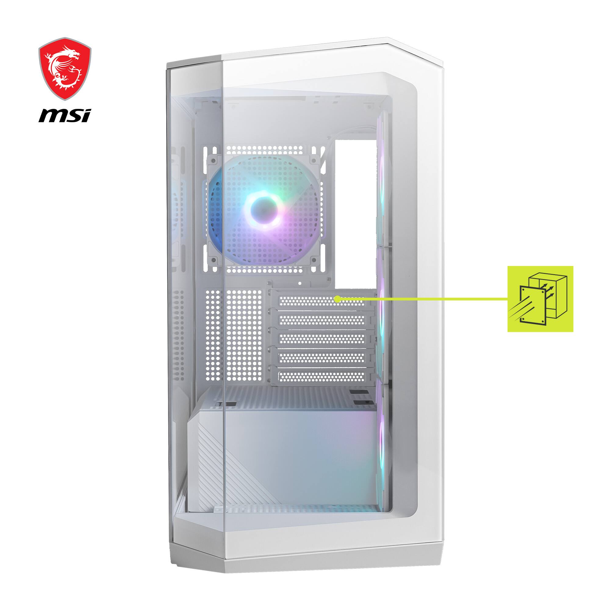 Angle. MSI - MAG PANO 100R PZ WHITE ATX Mid-Tower PC Case - White.