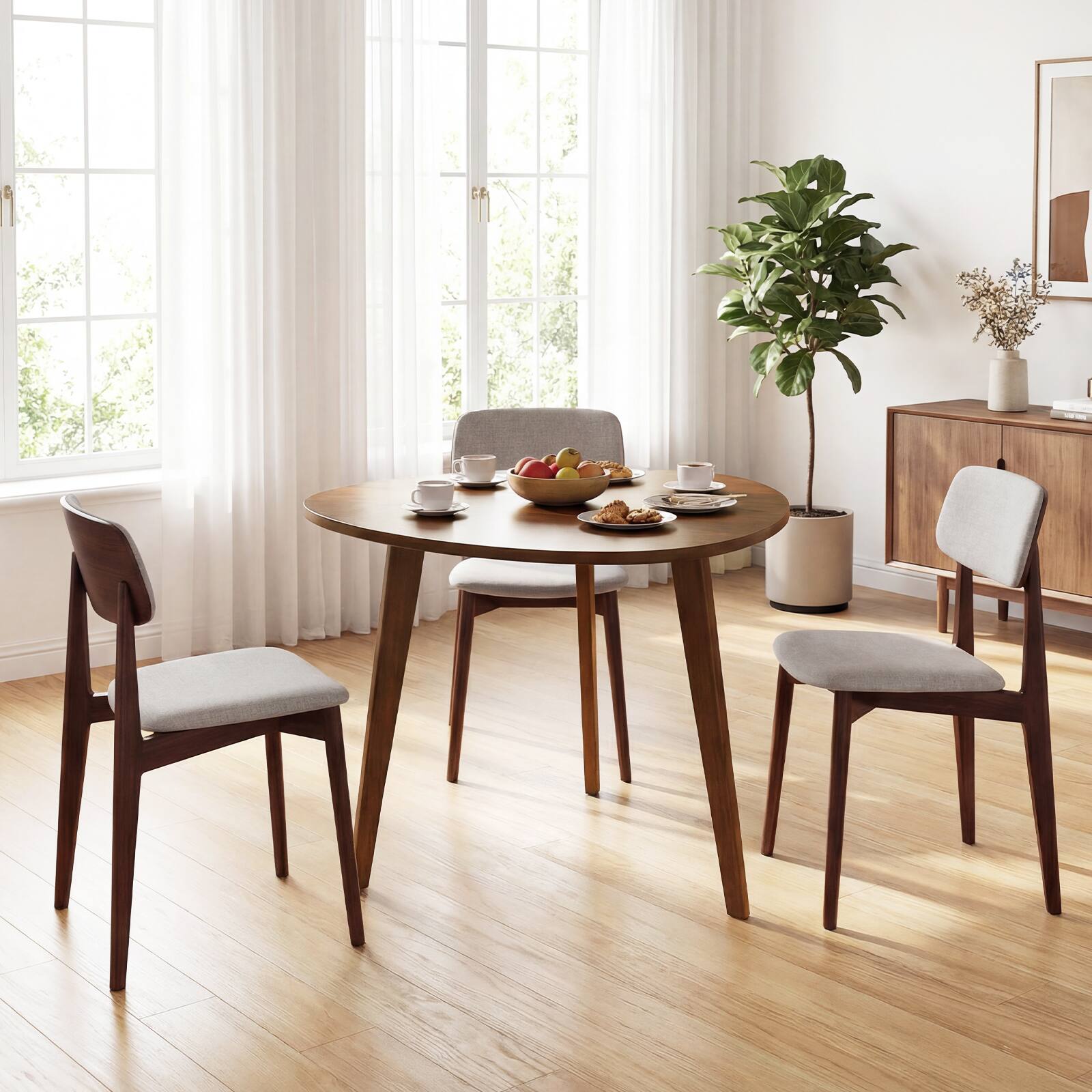 Alt View 8. Gymax - Gymax 35.5'' Triangle Dining Table Farmhouse Kitchen Table w/ Solid Rubber Wood Legs - Brown.