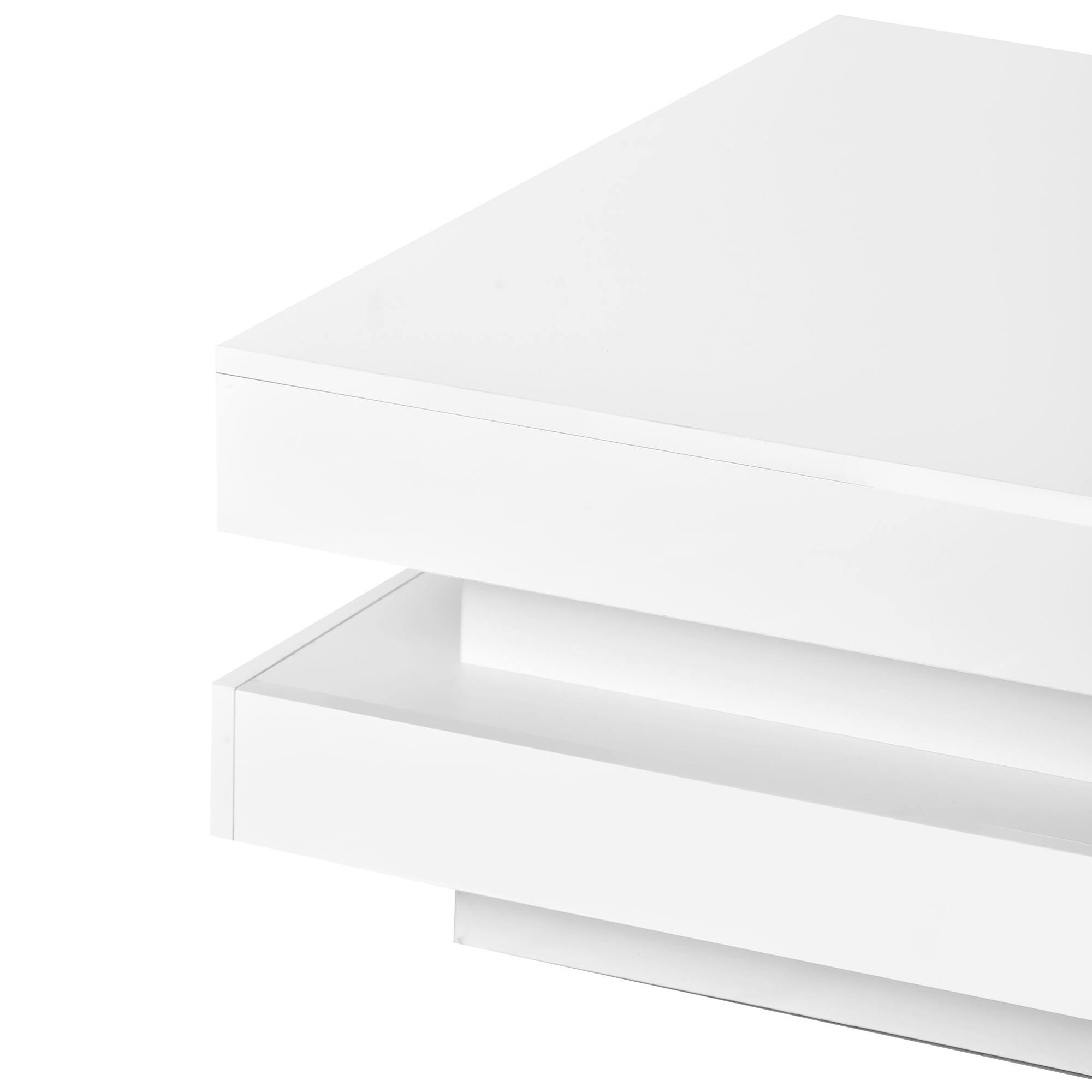 Alt View 8. GOODSILO - Modern LED Illuminated Two-Tier Square Coffee Table with High-Gloss Finish for Living Room - White.