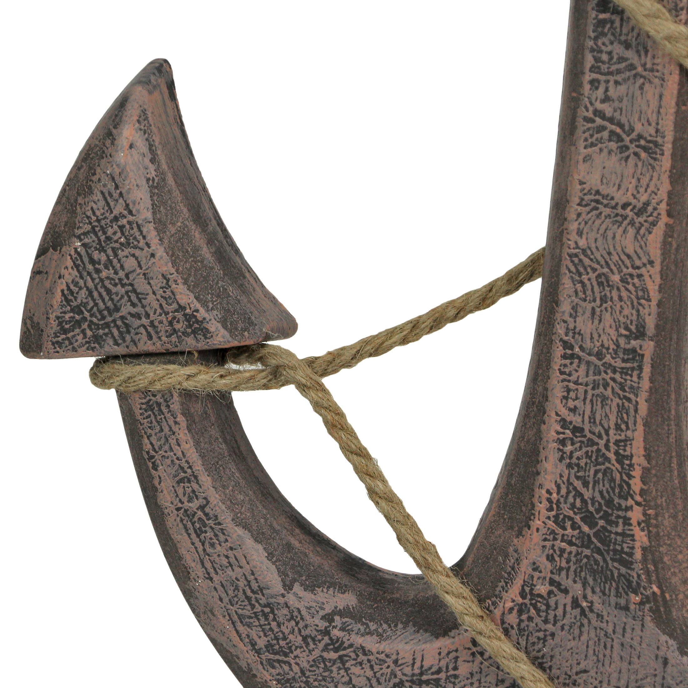 Alt View 2. Zeckos - Natural Brown Finish Ship Anchor and Rope Nautical Wall Hanging - Brown.