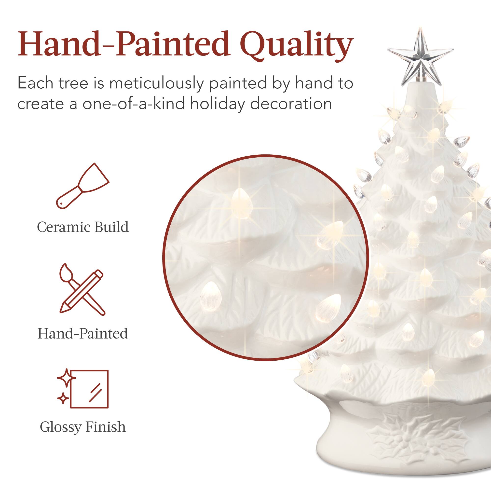 Hand-Painted Quality

Each tree is meticulously painted by hand to create a one-of-a-kind holiday decoration

- Ceramic Build
- Hand-Painted
- Glossy Finish