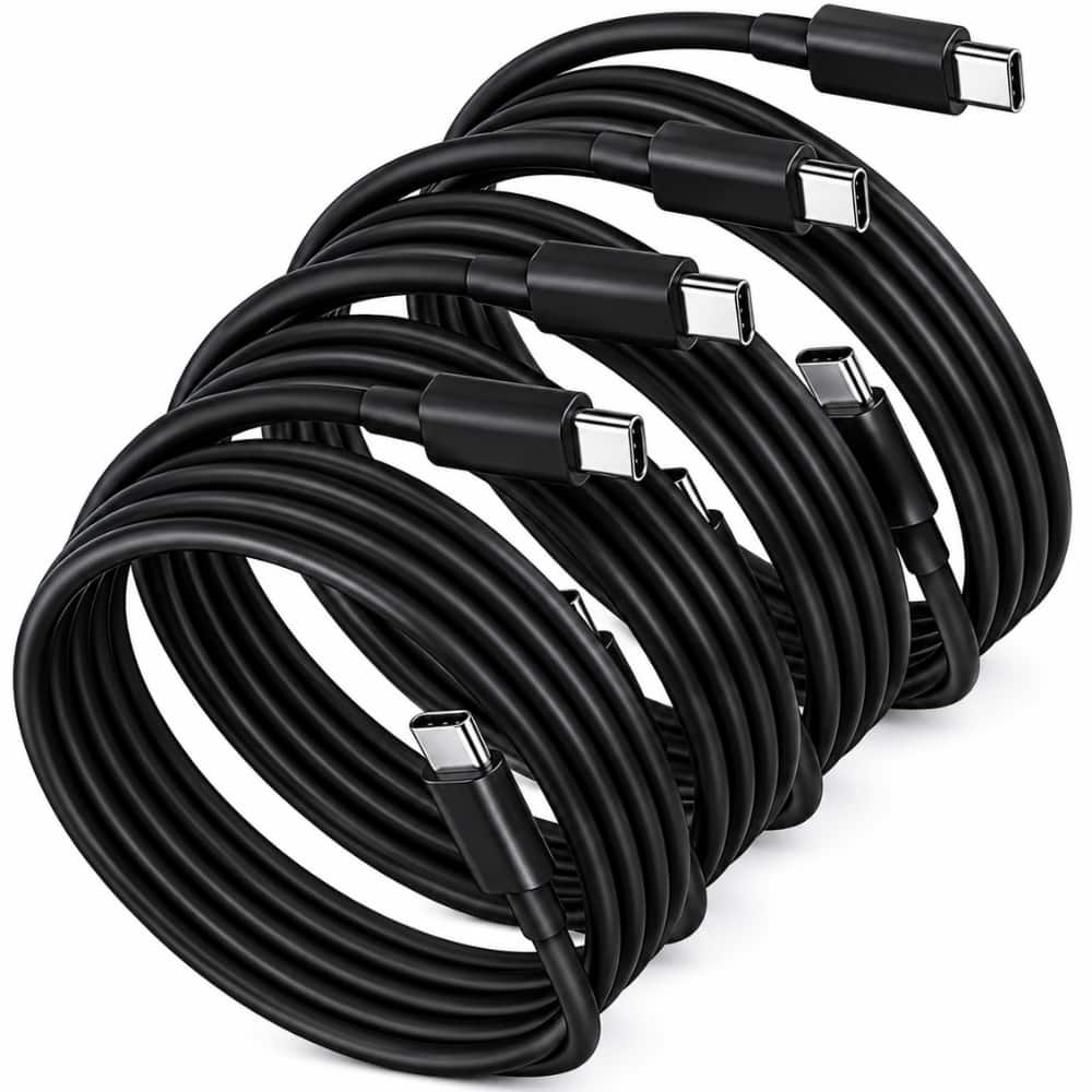 Qixxronics - 6FT Type C Cable Cord, USB C to C Phone Charging Data/Sync Cable for USB-C Devices (4-Pack ) - Black