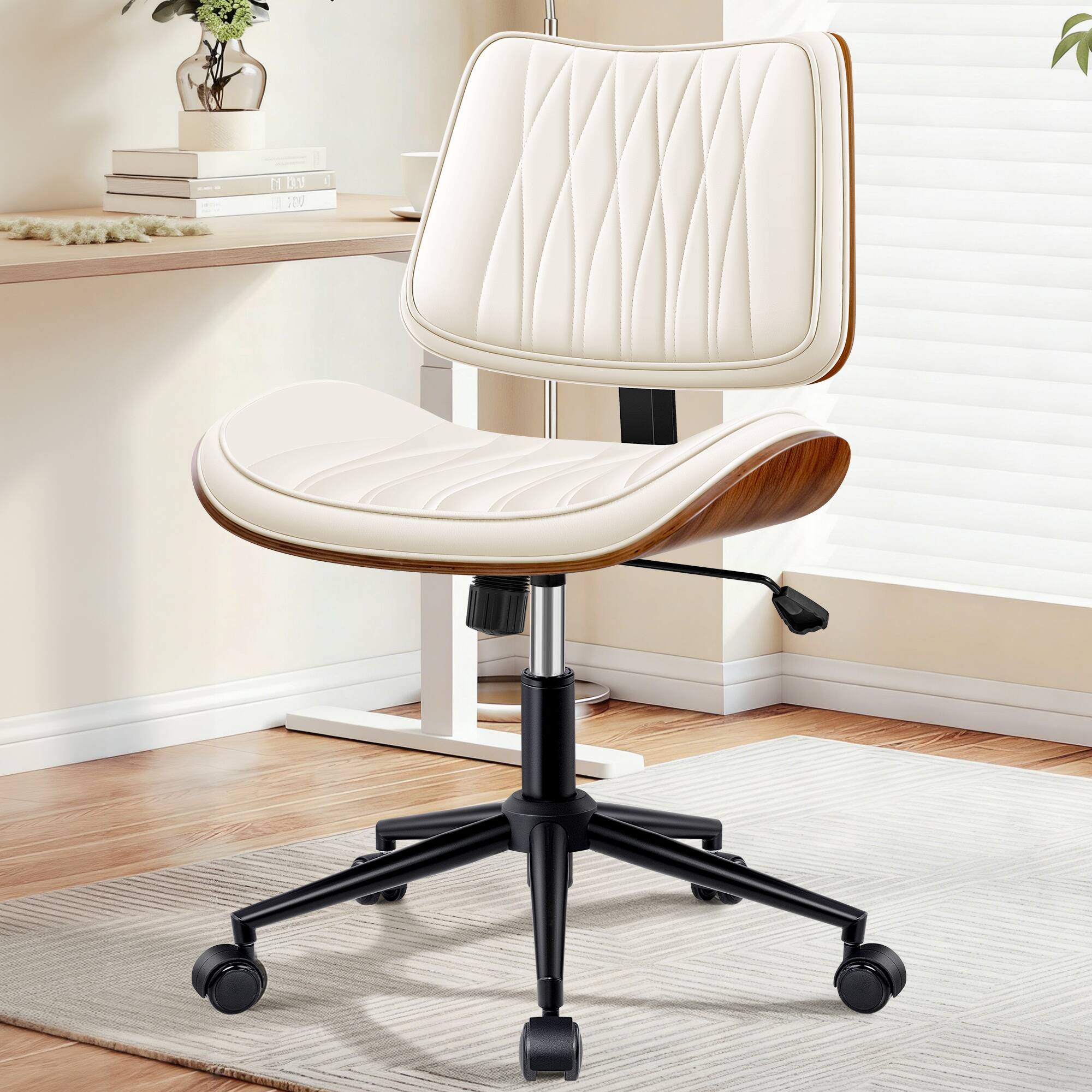 Alt View 5. KERDOM - Stylish Home Office Chair, Ergonomic Mid Back Computer Chair, PU Leather Armless Accent Task Chair for Reception, Tilt - White.
