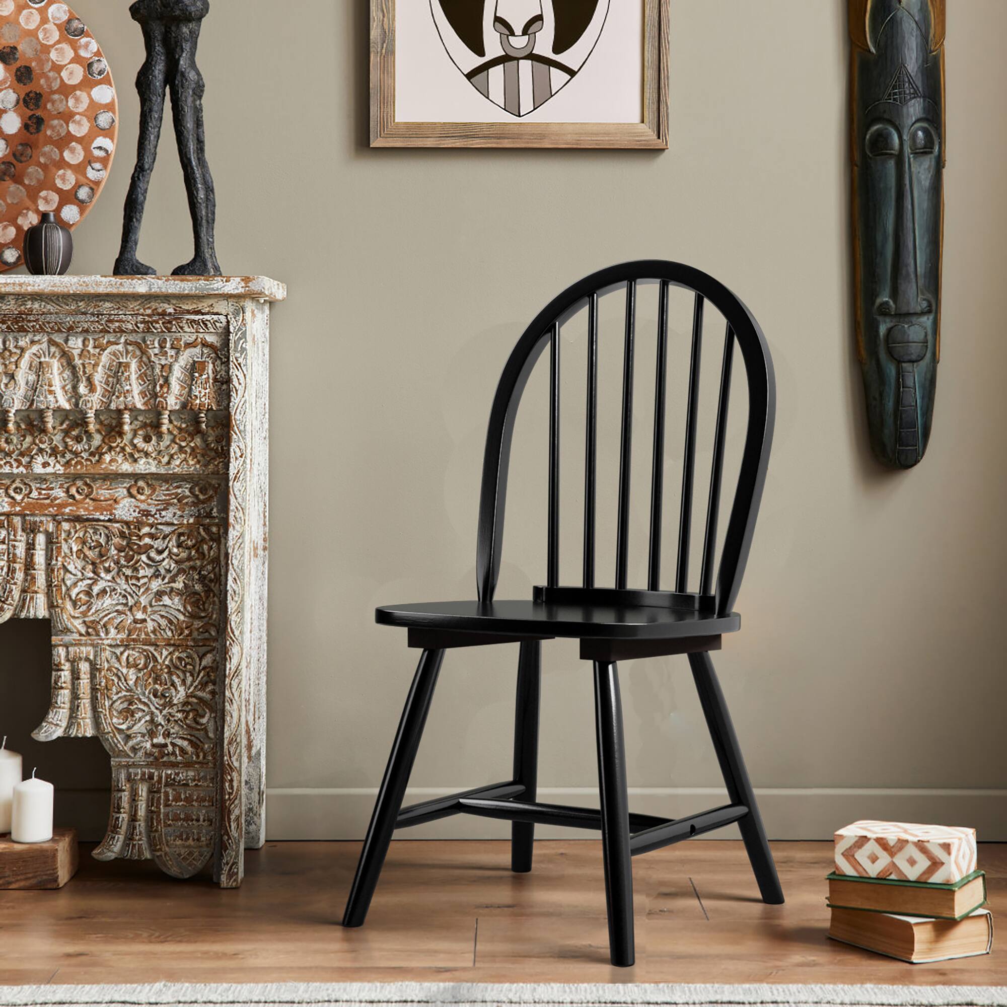 Alt View 1. Costway - Costway Set of 2 Vintage Windsor Dining Side Chair Wood Spindleback Kitchen Room - Black.