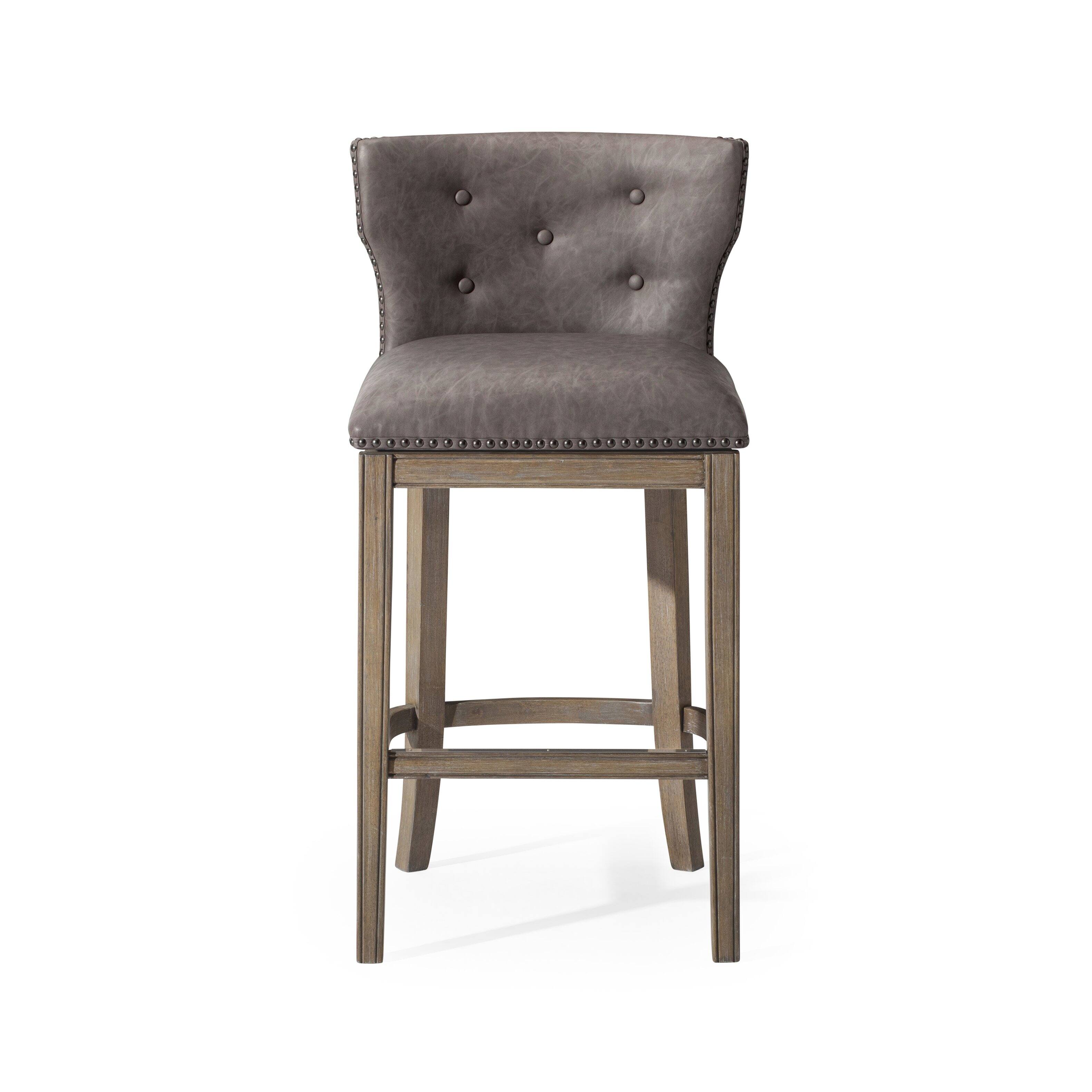 Angle. Maven Lane - 31" Hugo Bar Stool in Reclaimed Oak Finish with Vegan Leather - Reclaimed Oak.