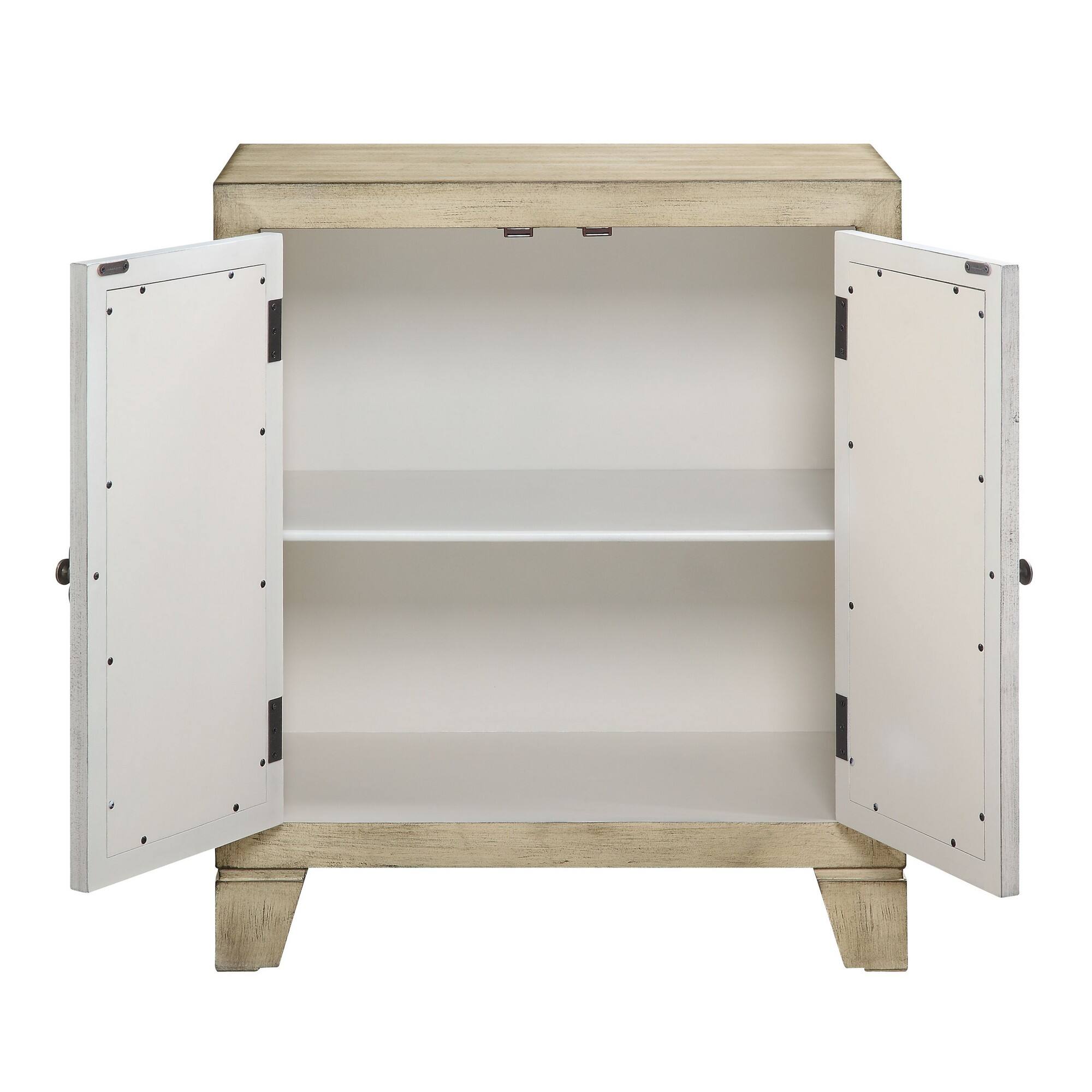 Alt View 2. Manhattan Lane - Console Table with 2 Glass Doors and Floral Motif, Antique White - White.
