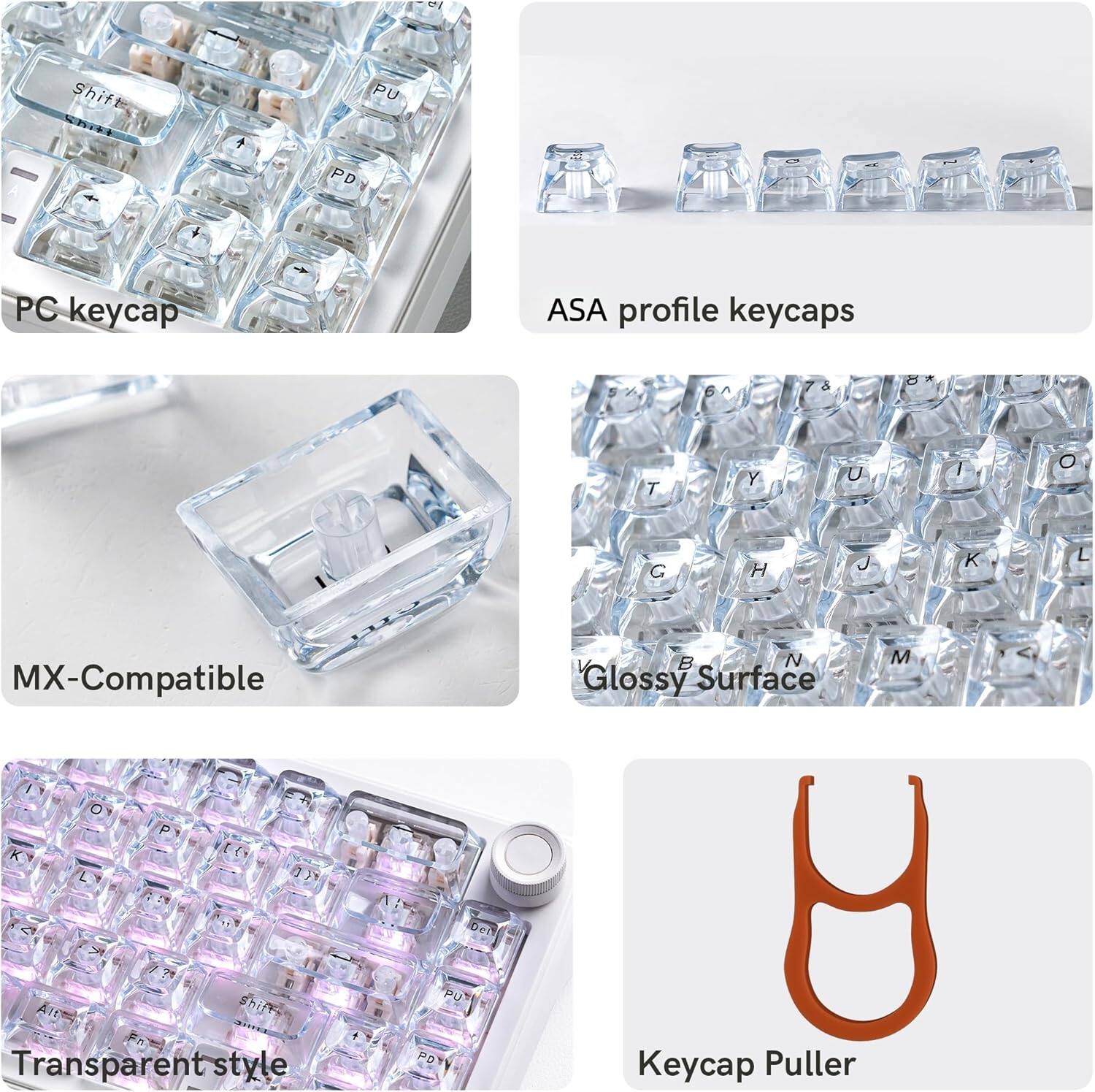 Shitt nN PU PD PC keycap ASA profile keycaps 5 2 6 C 7   T Y U / O G H J K L MX-Compatible P K  Shift Transparent style Del PUT PDY B N M Glossy Surface y Keycap Puller