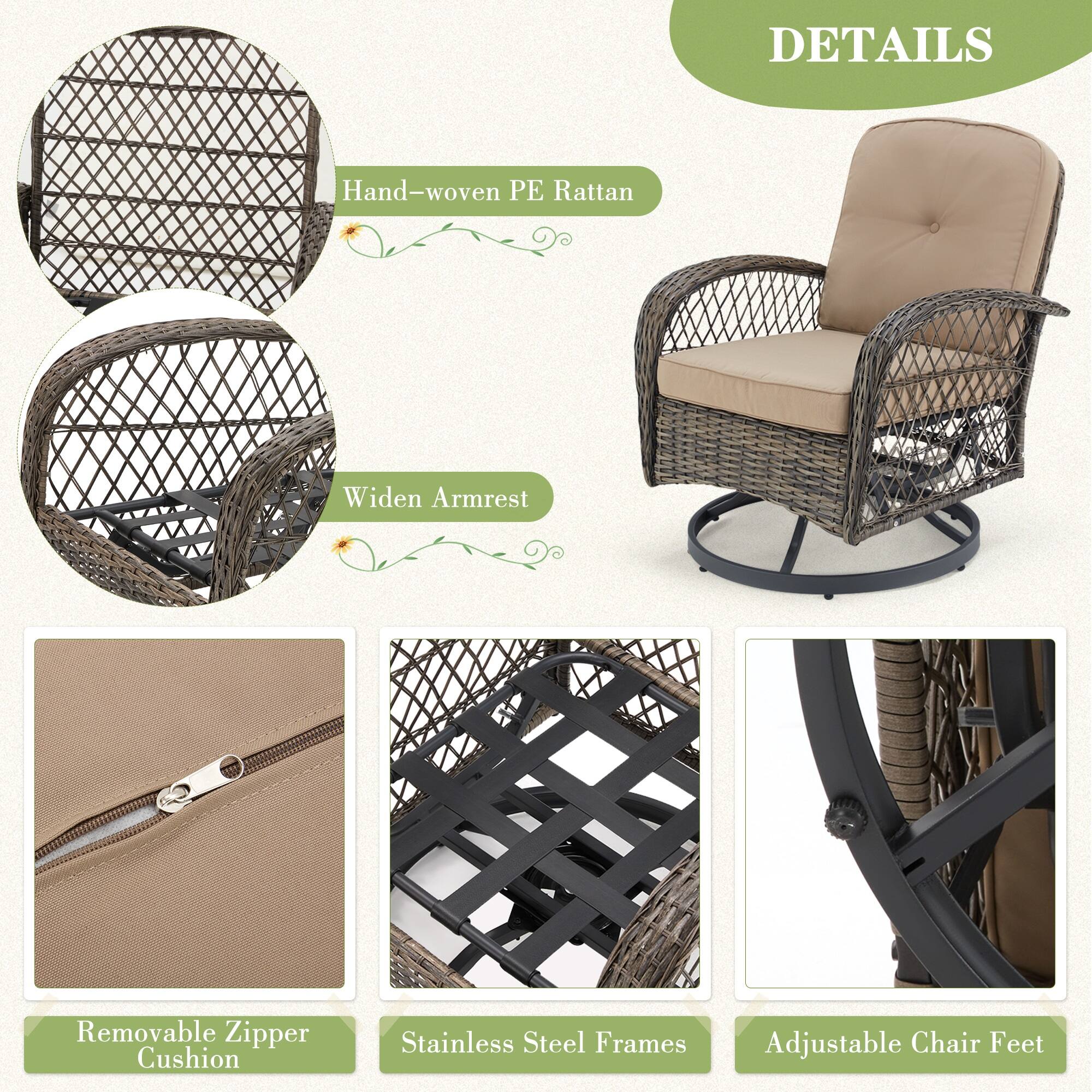 DETAILS

- Hand-woven PE Rattan
- Widen Armrest
- Removable Zipper Cushion
- Stainless Steel Frames
- Adjustable Chair Feet