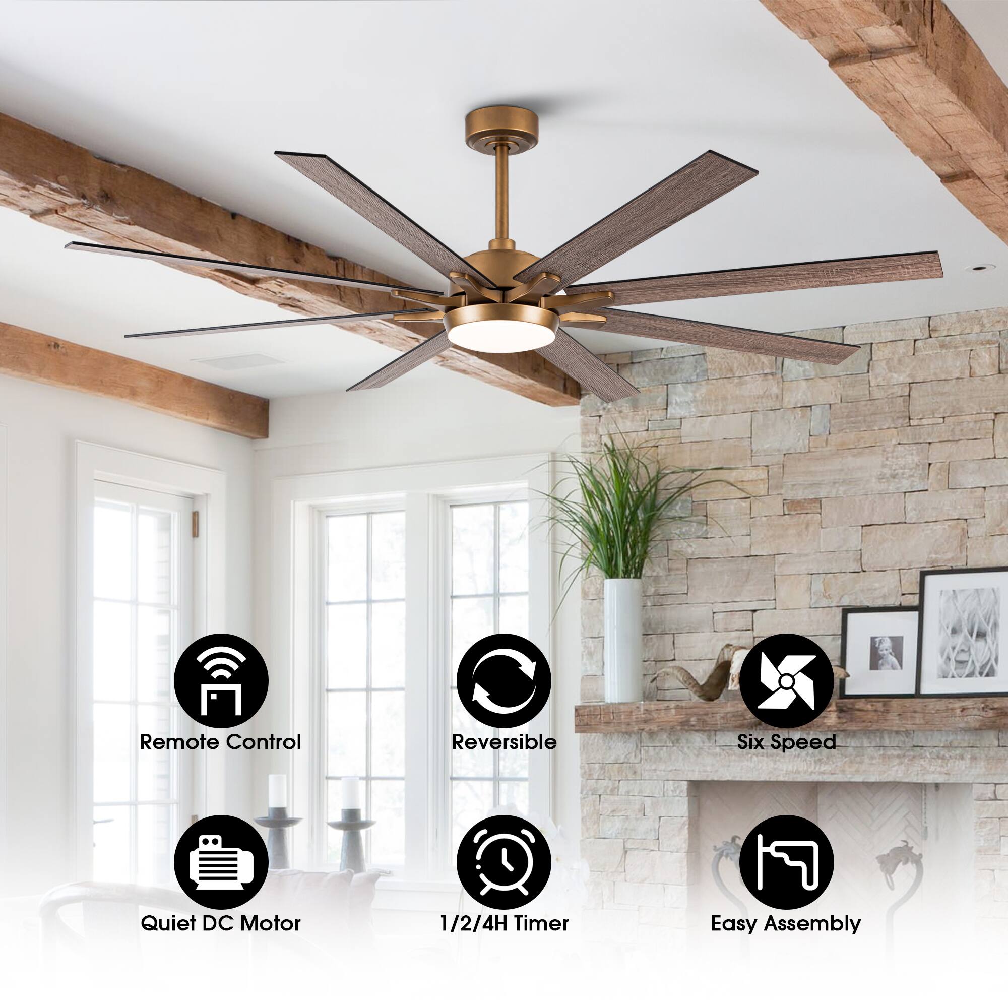 - Remote Control
- Reversible
- Six Speed
- Quiet DC Motor
- 1/2/4H Timer
- Easy Assembly