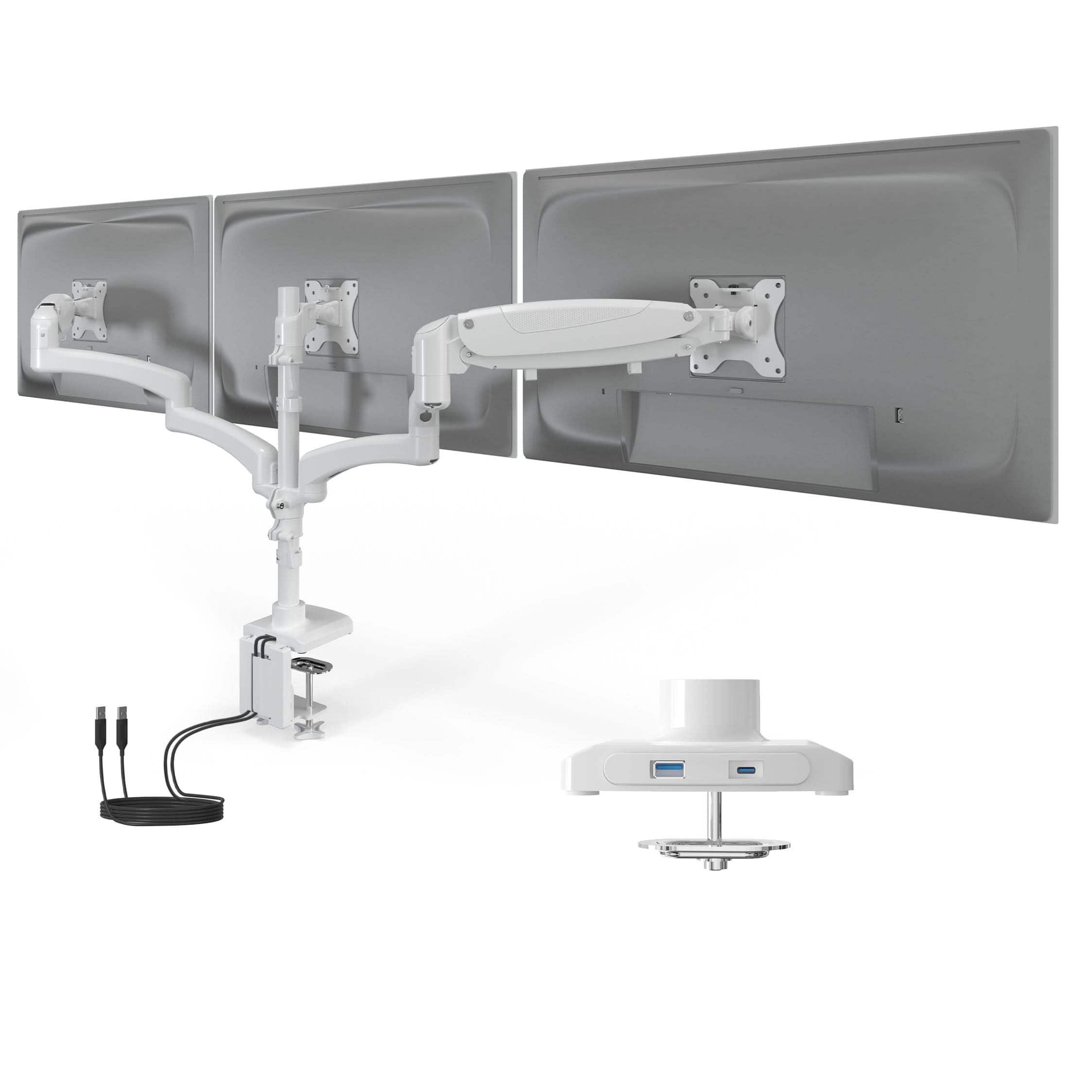 Mount-It! - Triple Monitor Desk Mount with Gas Spring Arms for Monitors up to 32″ with USB-C Port - White
