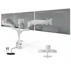 Front. Mount-It! - Triple Monitor Desk Mount with Gas Spring Arms for Monitors up to 32″ with USB-C Port, White - White.