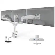 Front. Mount-It! - Triple Monitor Desk Mount with Gas Spring Arms for Monitors up to 32″ with USB-C Port, White - White.