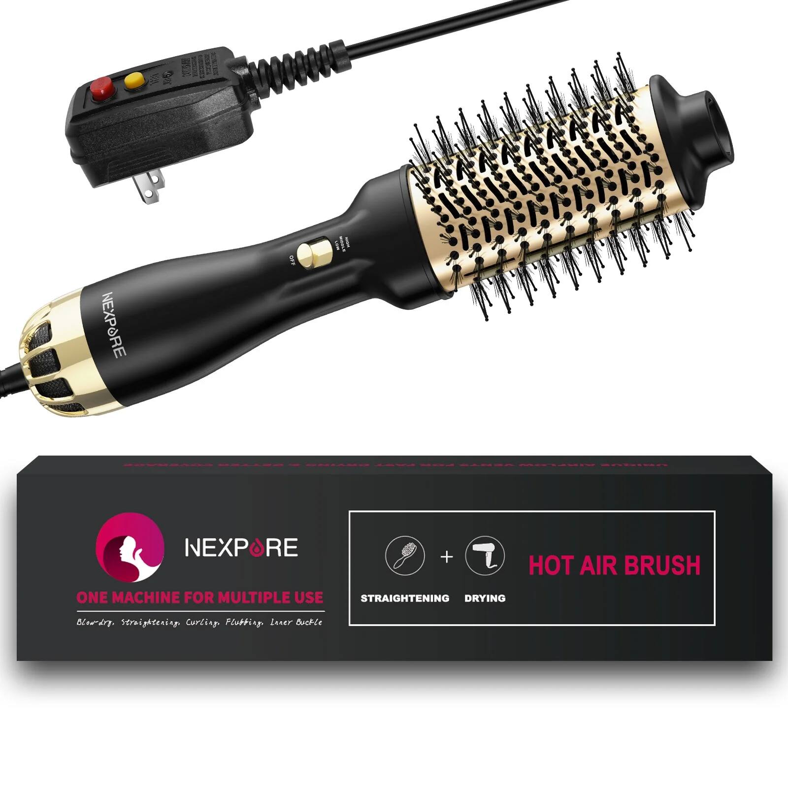 NEXPORE

ONE MACHINE FOR MULTIPLE USE

HOT AIR BRUSH

STRAIGHTENING + DRYING

Blow-drying, Straightening, Curling, Fluffing, Lower buckle