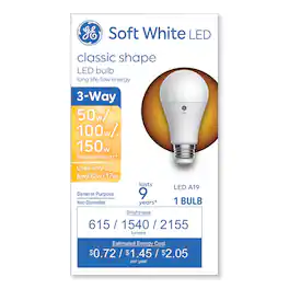 General Electric - Classic LED SW Non-Dim A19 Light Bulb, 3-Way: 6 W - 12 W - 17 W, Soft White