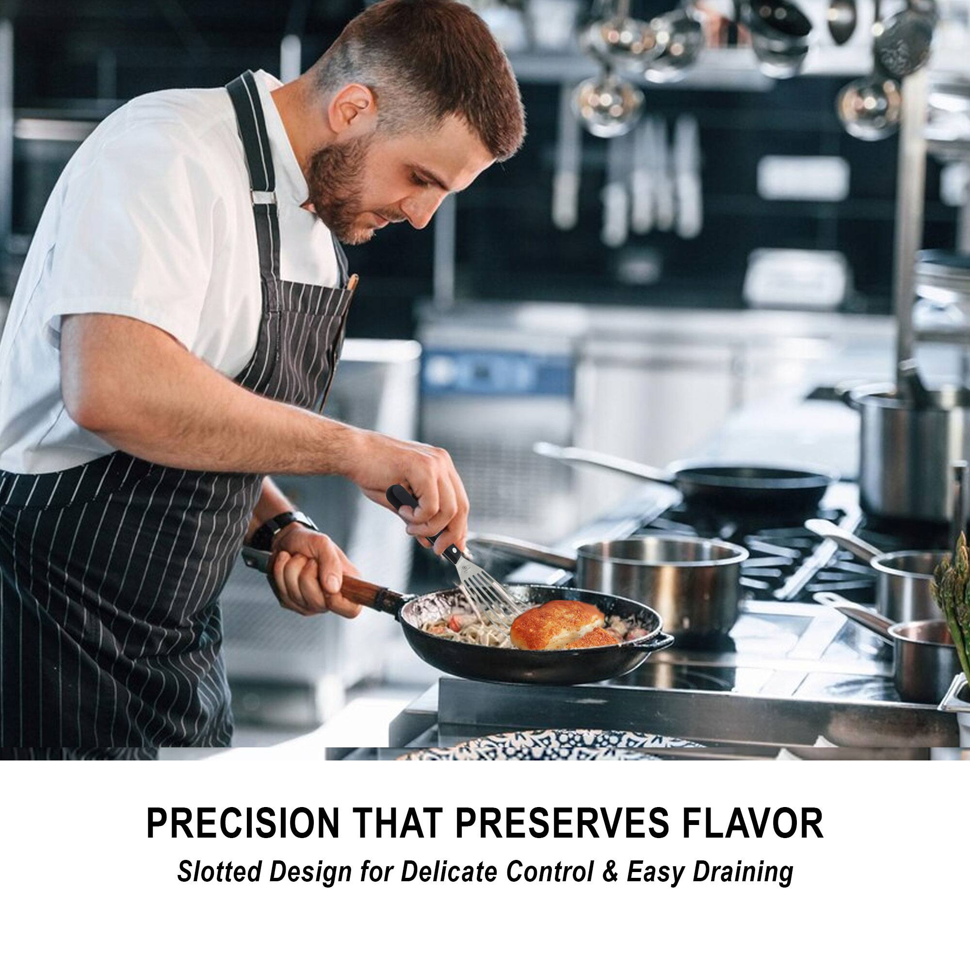 PRECISION THAT PRESERVES FLAVOR  
Slotted Design for Delicate Control & Easy Draining