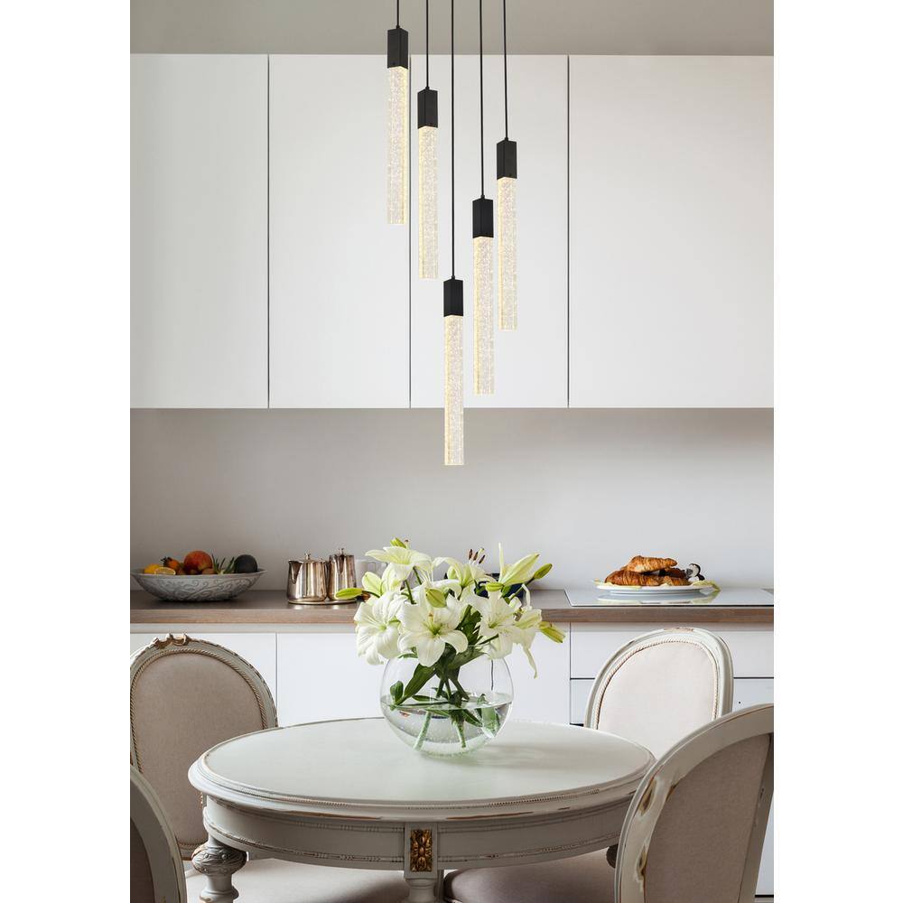 Angle. Elegant Lighting - Weston 5 lights pendant in black - Black.