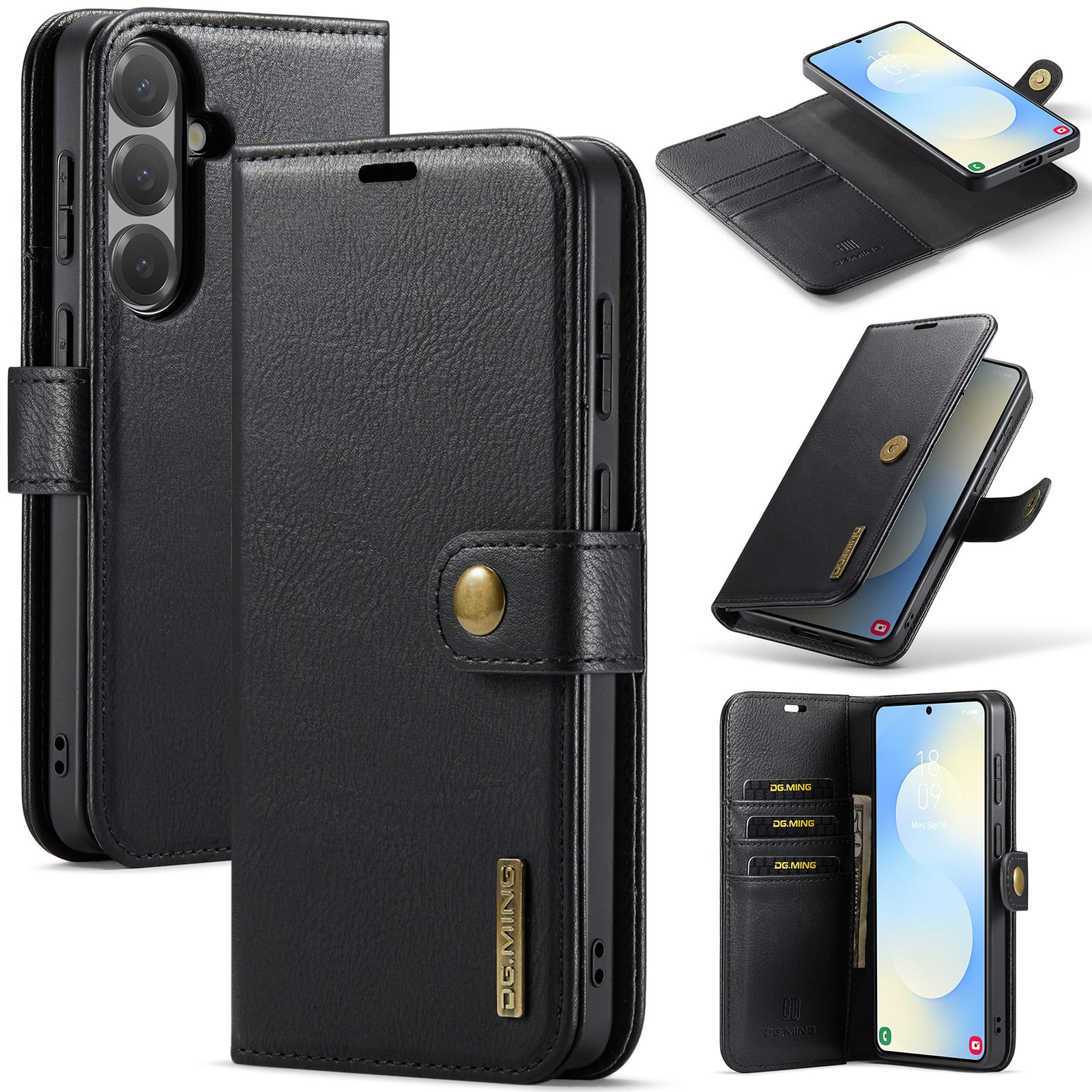 Dteck - Case For Samsung Galaxy S26 2-in-1 Vintage Leather Magnetic Detachable Flip Folio Stand Slim Wallet Cover - Black