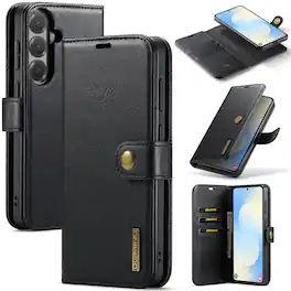 Dteck - Case For Samsung Galaxy S26 2-in-1 Vintage Leather Magnetic Detachable Flip Folio Stand Slim Wallet Cover - Black