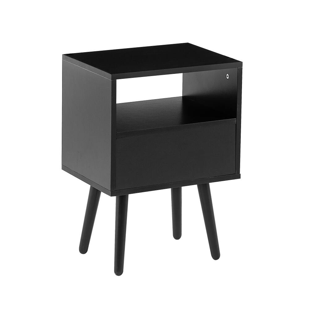 Alt View 7. Loheer - Loheer Black Rattan End Table Modern Nightstand with Drawer - Black.
