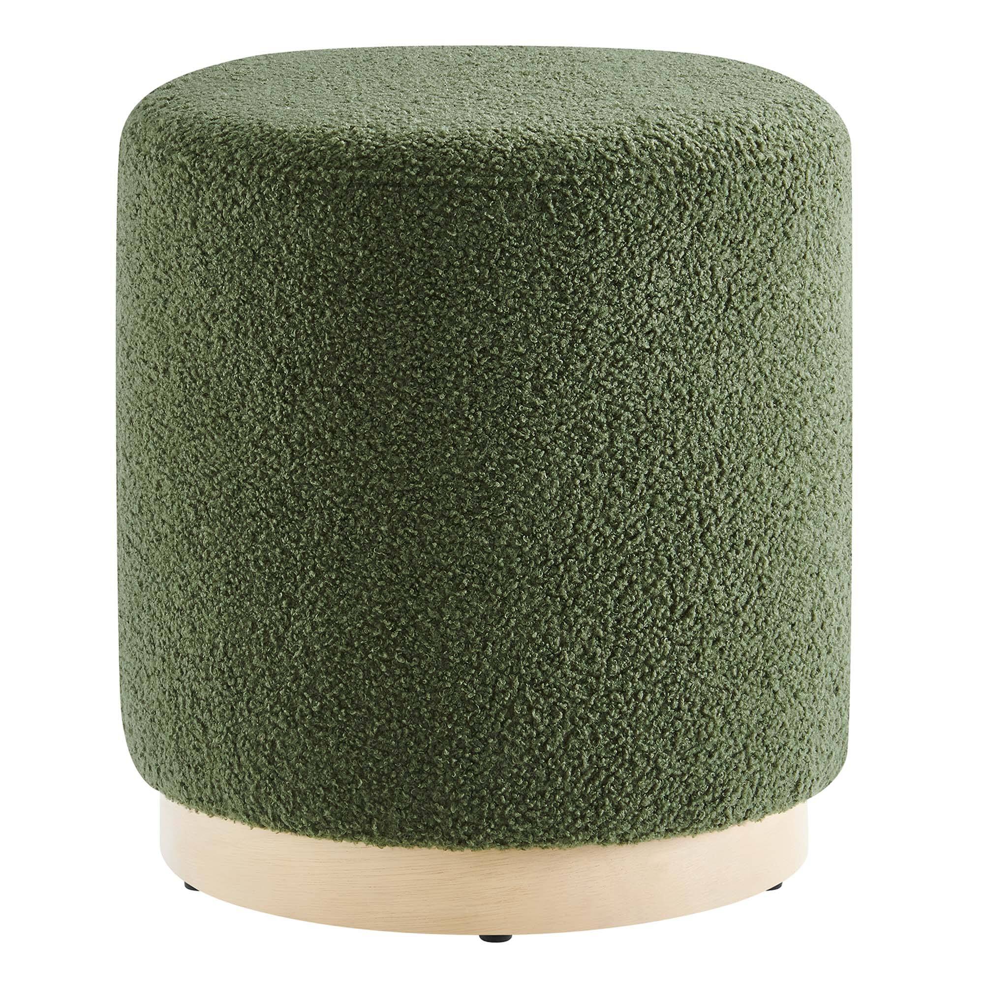 Angle. Modway - Tilden 16" Round Sherpa Upholstered Ottoman by Modway - Moss Green Natural.