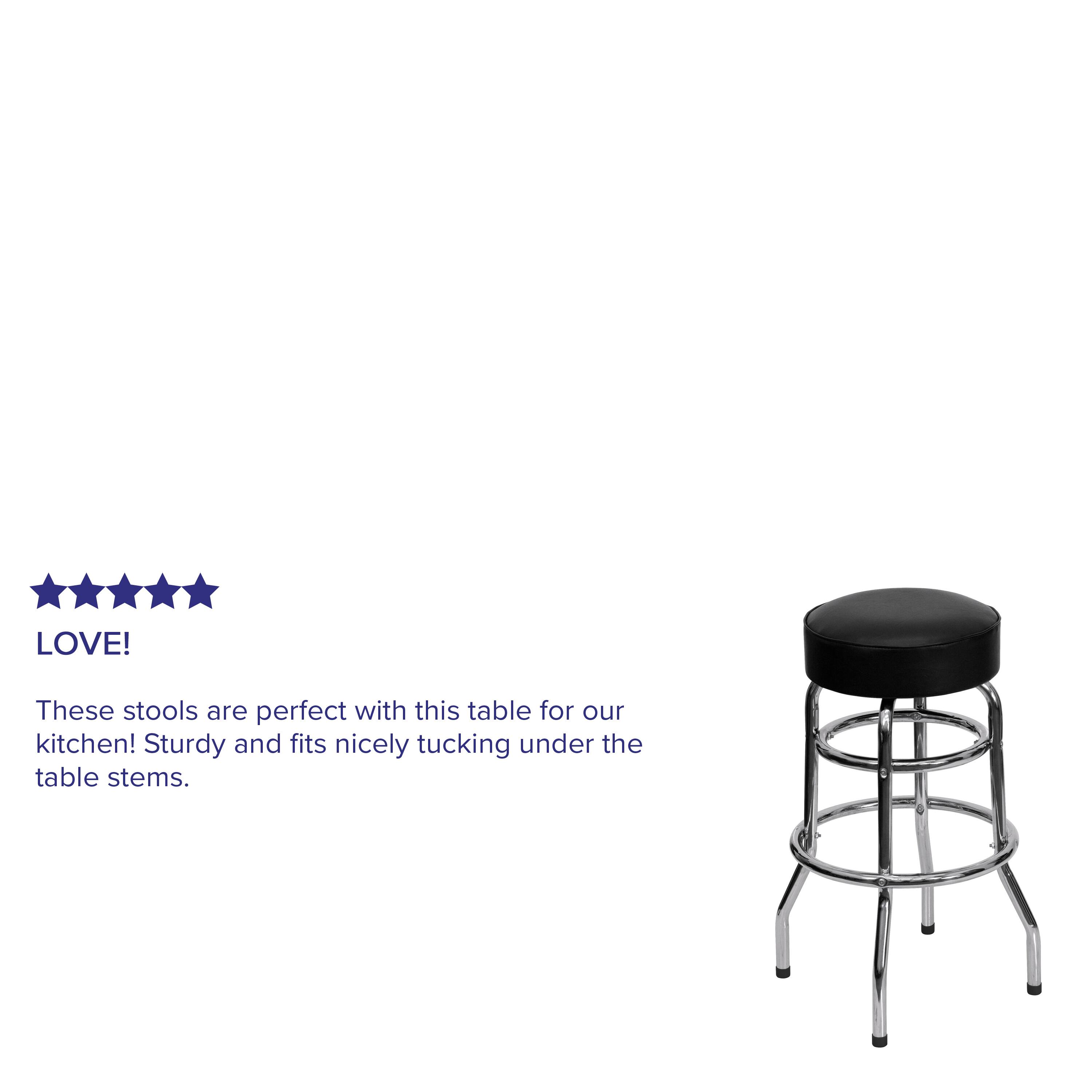 LOVE! These stools are perfect with this table for our kitchen! Sturdy and fits nicely tucking under the table stems.