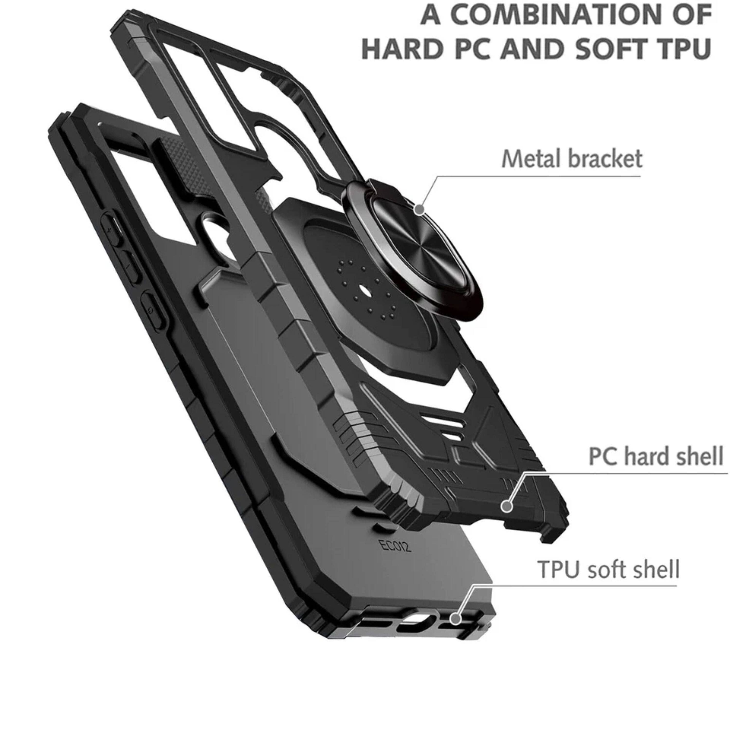 A combination of hard PC and soft TPU  
Metal bracket  
PC hard shell  
EC012  
TPU soft shell