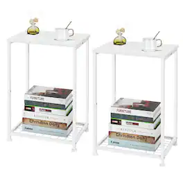 Oumilen - Set of 2 2-Tier Side Tables with Grid Shelves - White