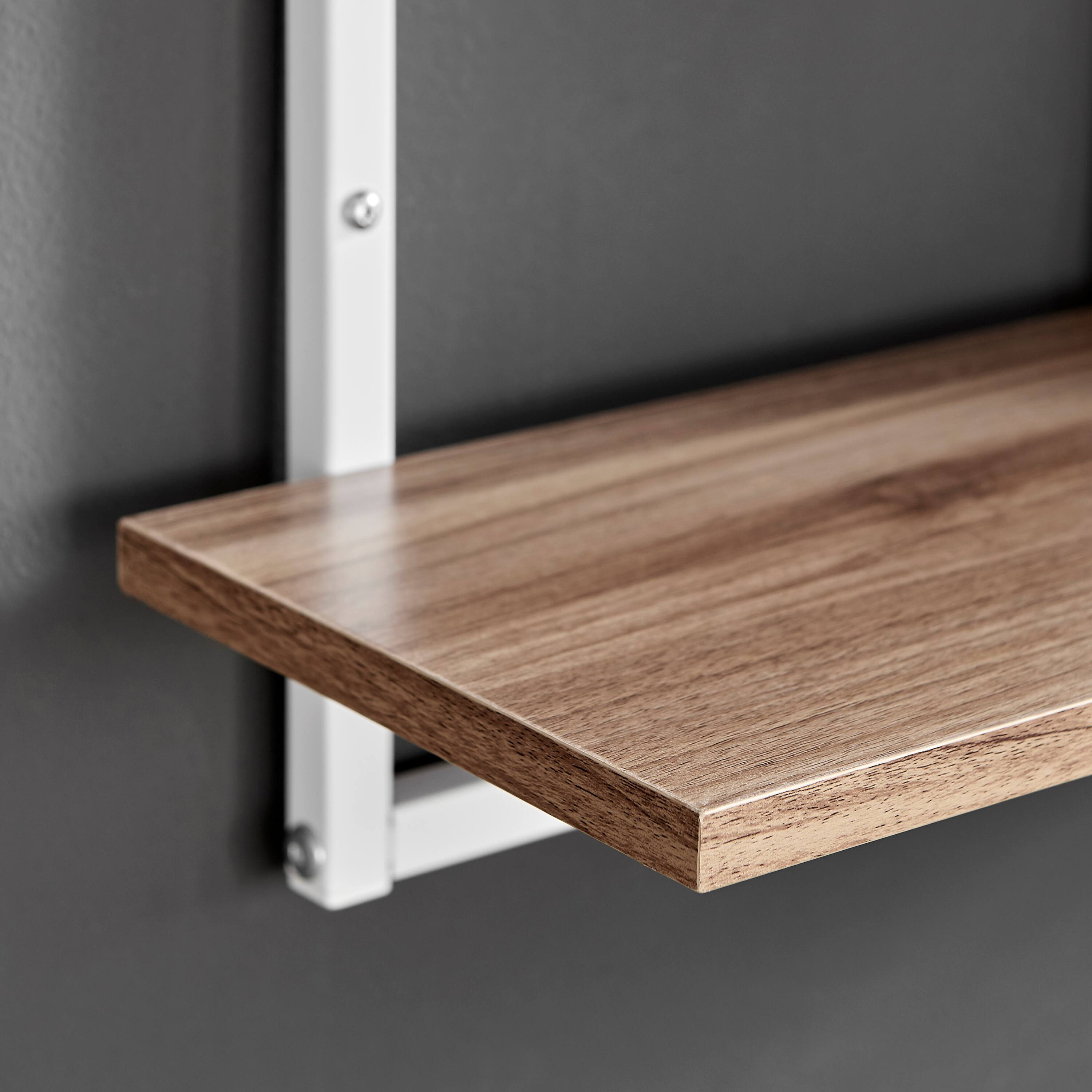 Alt View 1. Danya B - Rhodes 4 Tier Windowsill Wall Shelf - White Metal Frame and Light Walnut MDF Shelves - White, Light Walnut.