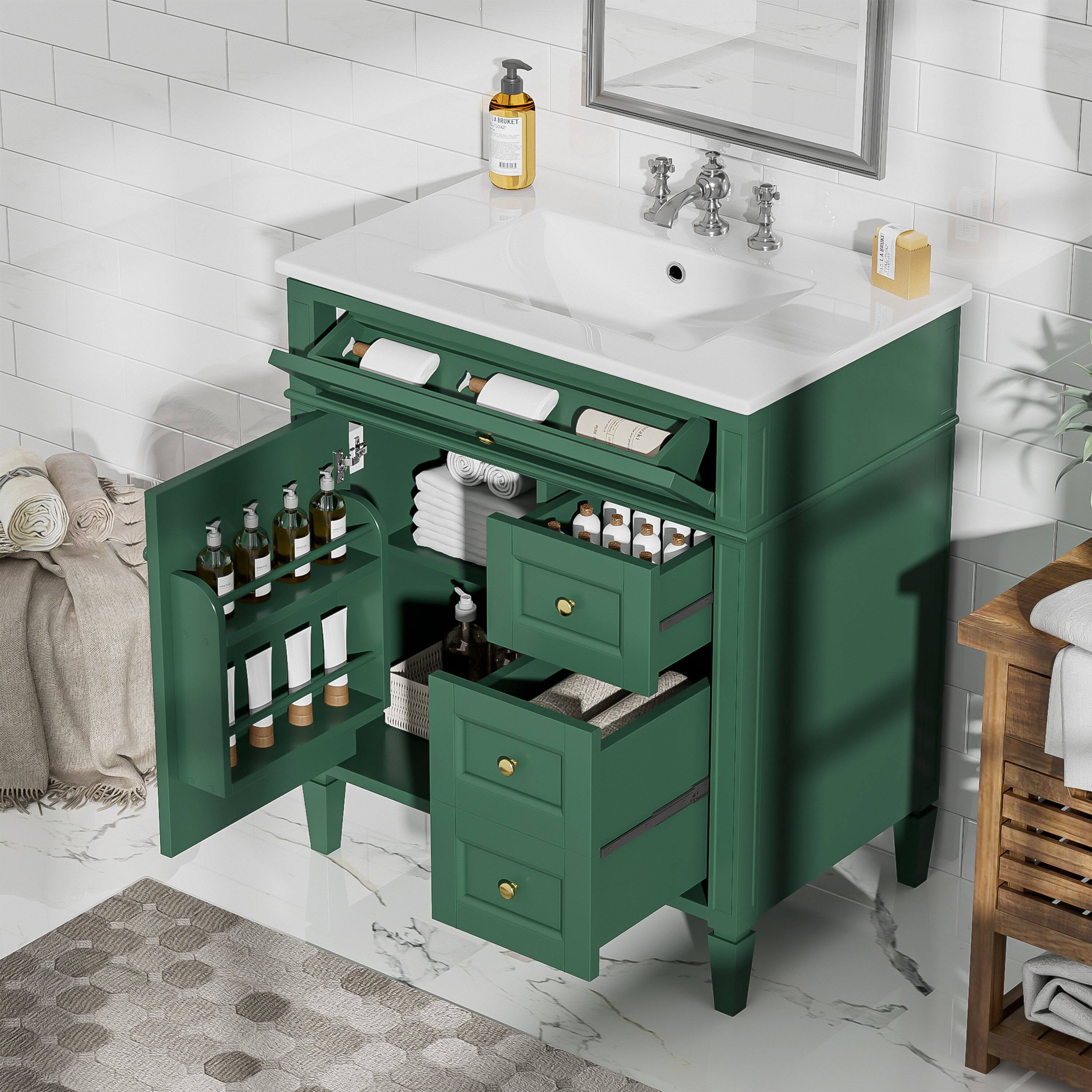 Alt View 2. Boyel Living - 30 Inch Green Bathroom Vanity with Sink Two Drawers Tip Out Drawer One Door - Green.