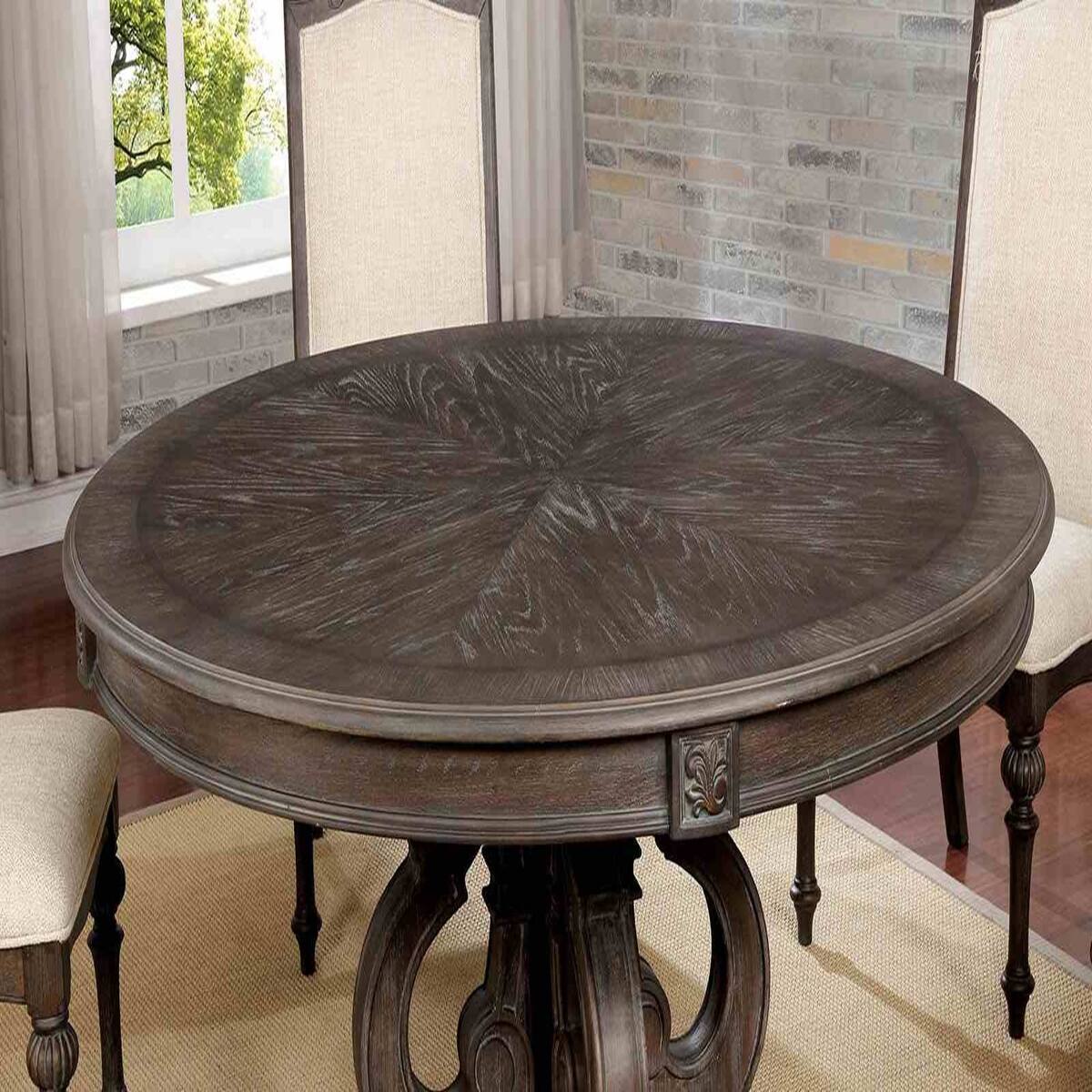Loheer 60 inch Round Dining Table, Pedestal Base, Seats Six Rustic ...