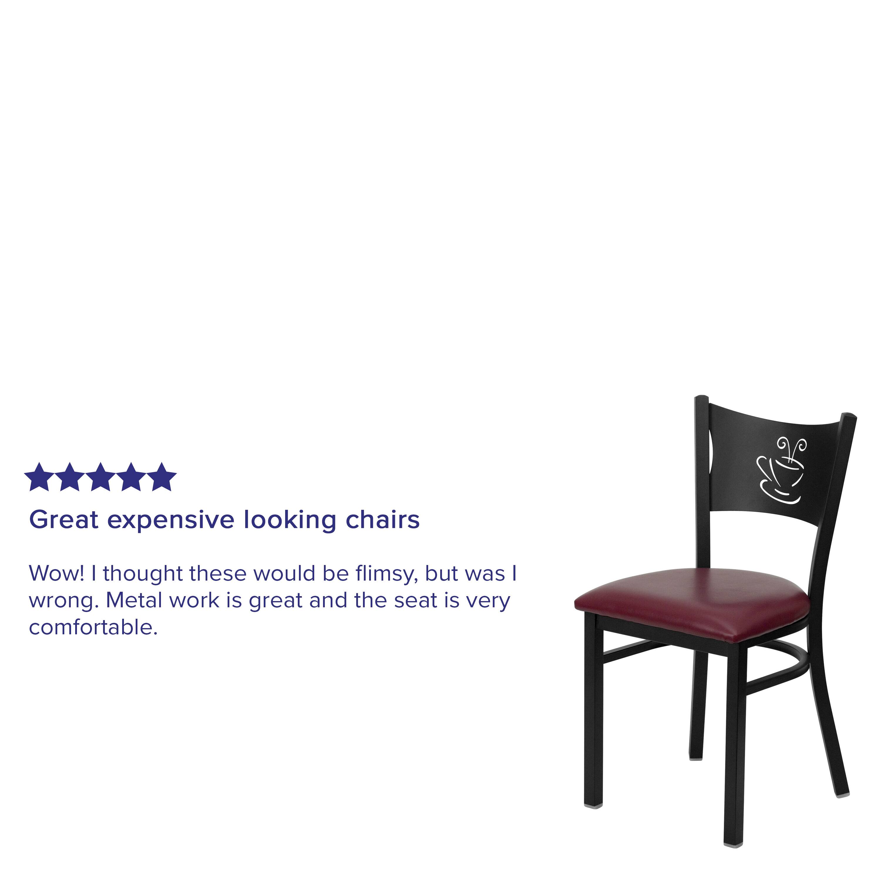 Great expensive looking chairs

Wow! I thought these would be flimsy, but was I wrong. Metal work is great and the seat is very comfortable.