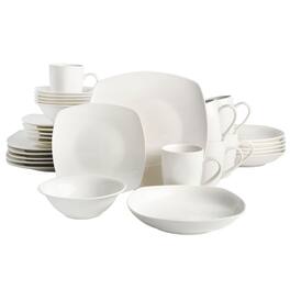 Gibson - Home Liberty Hill 30 Piece Soft Square Porcelain Dinnerware Set - White