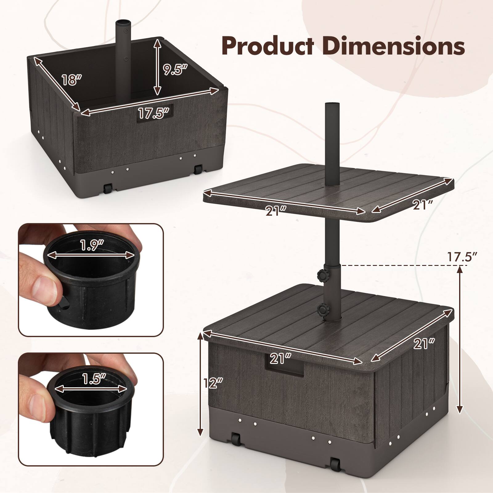 Product Dimensions: 18" x 9.5" x 17.5" x 21" x 21" x 1.9" x 17.5" x 1.5" x 12"