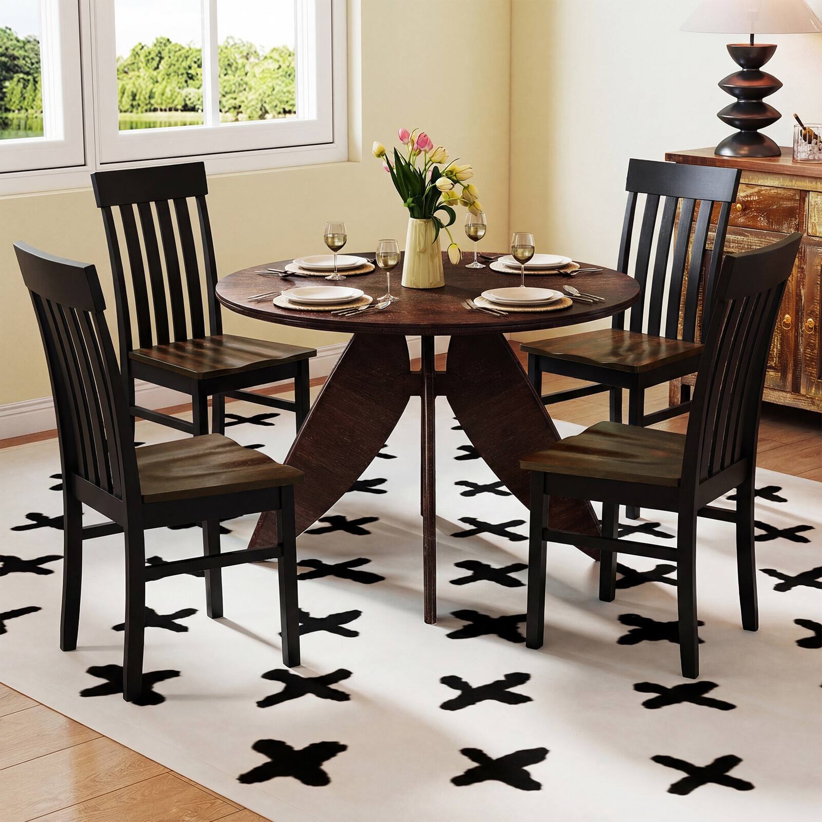 Alt View 5. Costway - Costway Dining Chairs Set of 2, Dining Room Chairs with Hollowed Backrests & Wood Seats - Black.