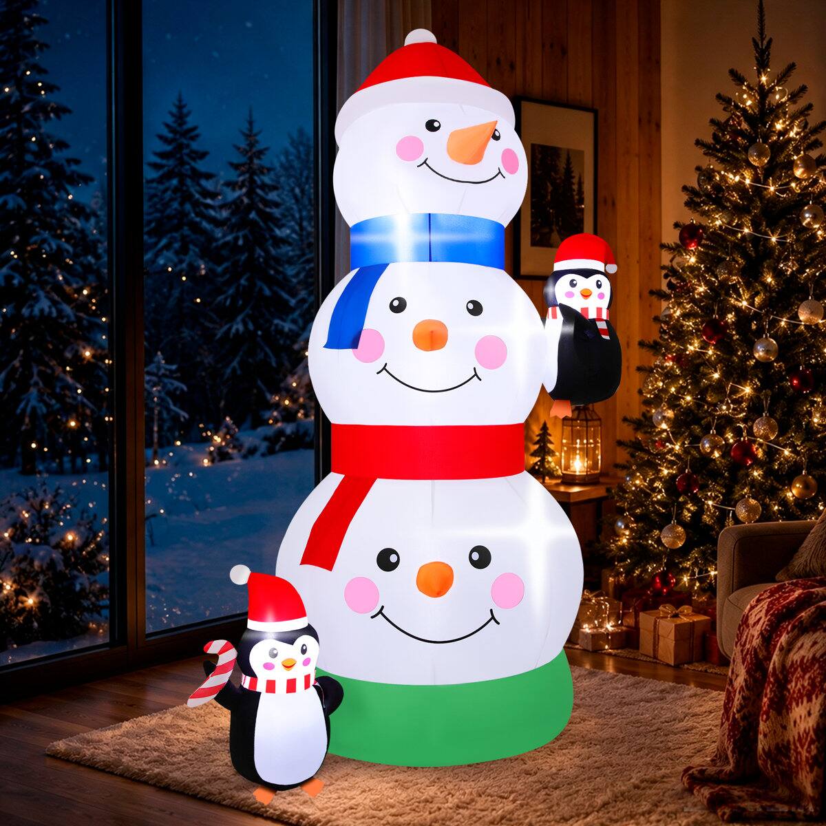 Alt View 4. Wisairt - 6FT Christmas Inflatable Stacked Snowman Outdoor Yard Decoration with Built-in LED lihgts, 10s Fast Blow-up - Green|White|Red.