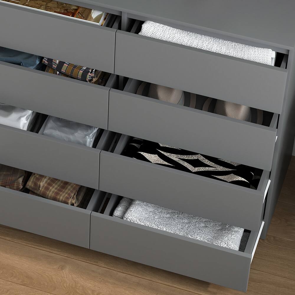 Alt View 6. Spaco - Modern 12 Drawer Dresser Table, Storage Cabinet, Minimalist Chest, TV Stand Vanity For Bedroom, Living Room - Grey.