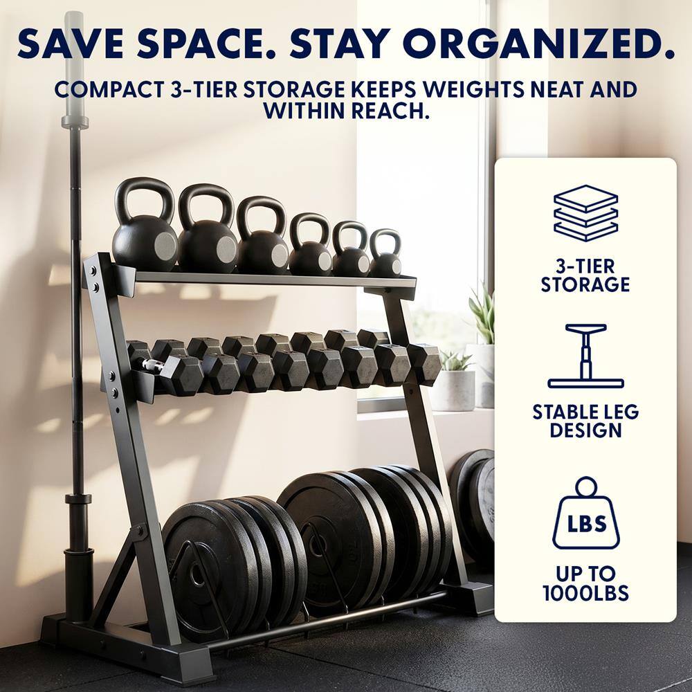 SereneLife SQUATZ 3 Tier Dumbbell Rack, Heavy Duty Steel Weight Storage ...